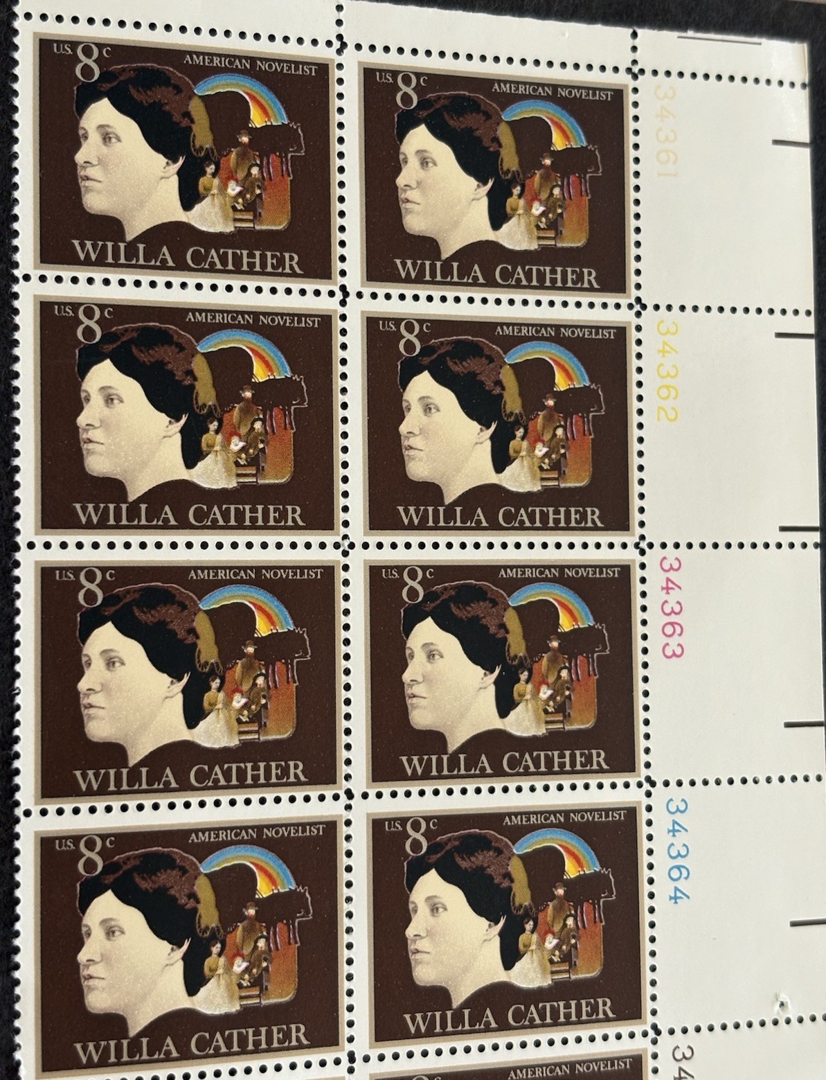 1973 US Scott #1487, 8c Willa Cather Postage Stamps, MNH Block of 16