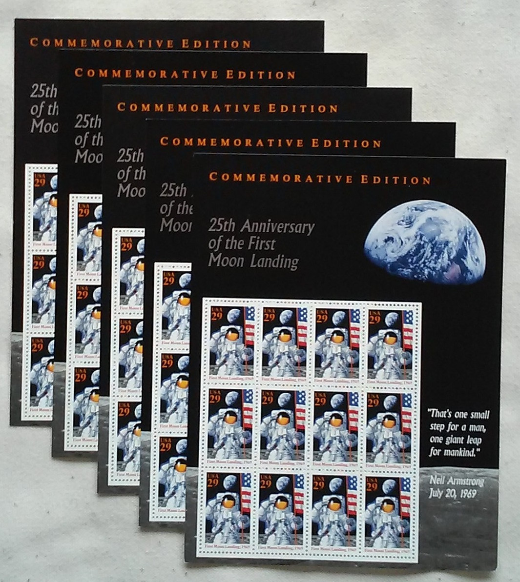 5 Sheets of 25th Anniversary Of The FIRST MOON LANDING 29¢ US Postage Stamp 2841