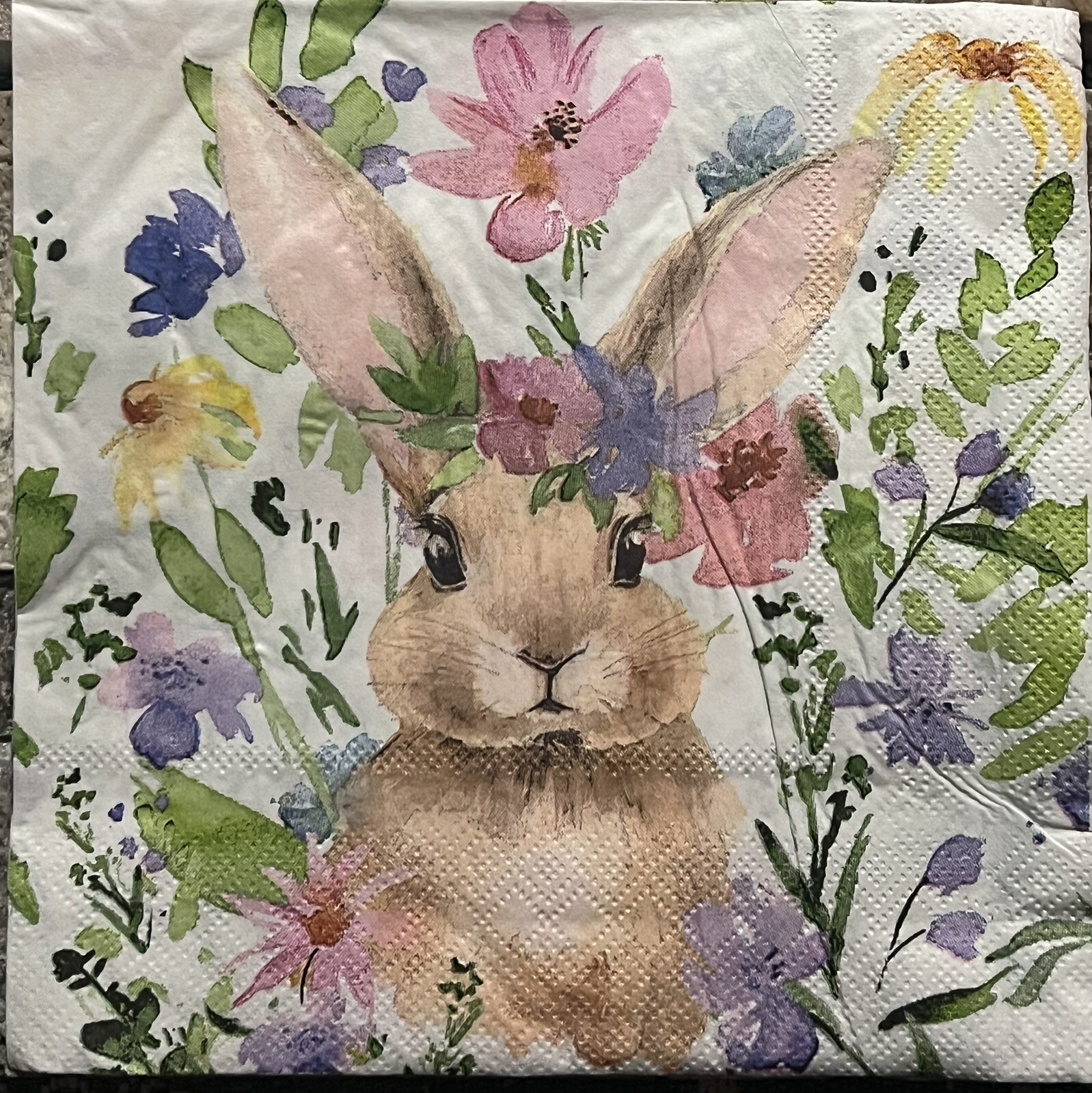 TWO Paper LUNCHEON Decoupage Art Craft Watercolor Easter Bunny/rabbits Flowers