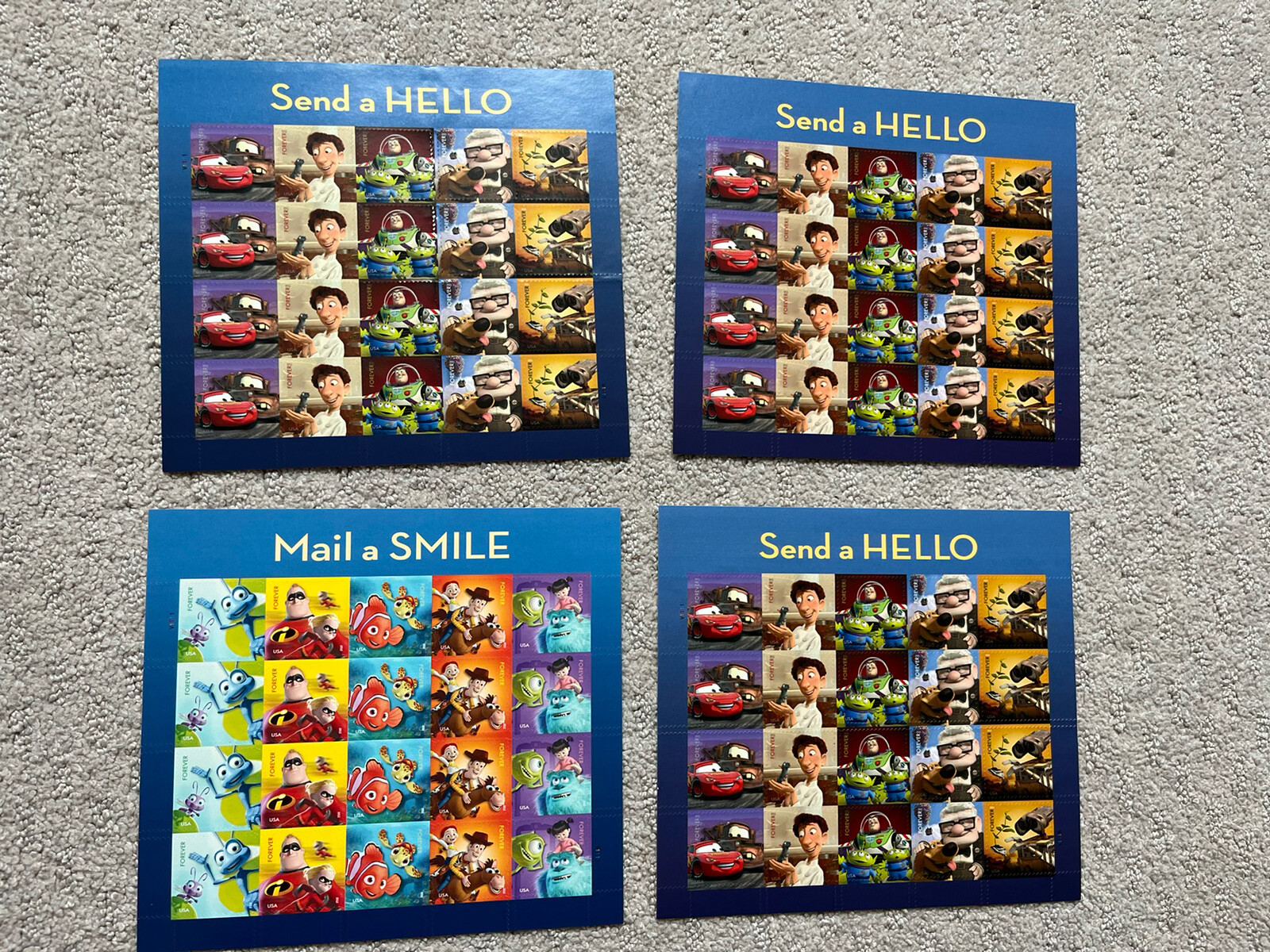 80 Pixar Send a Hello Forever Stamps Sheet Disney Toy Story Buzz Cars Wall-E UP