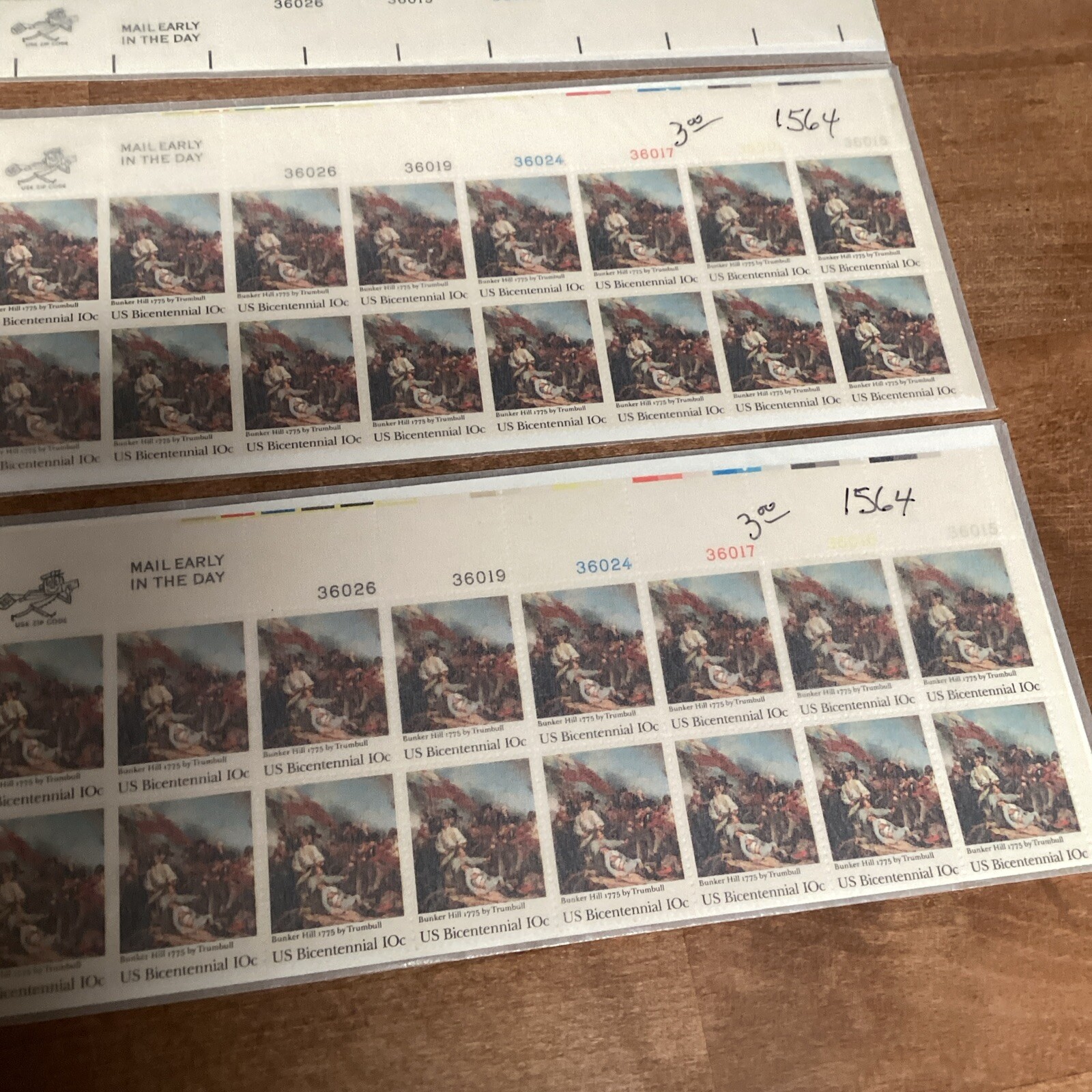 Lot of 3 – Block of 16 BUNKER HILL US BICENTENNIAL Stamps 10 Cent US Scott 1564