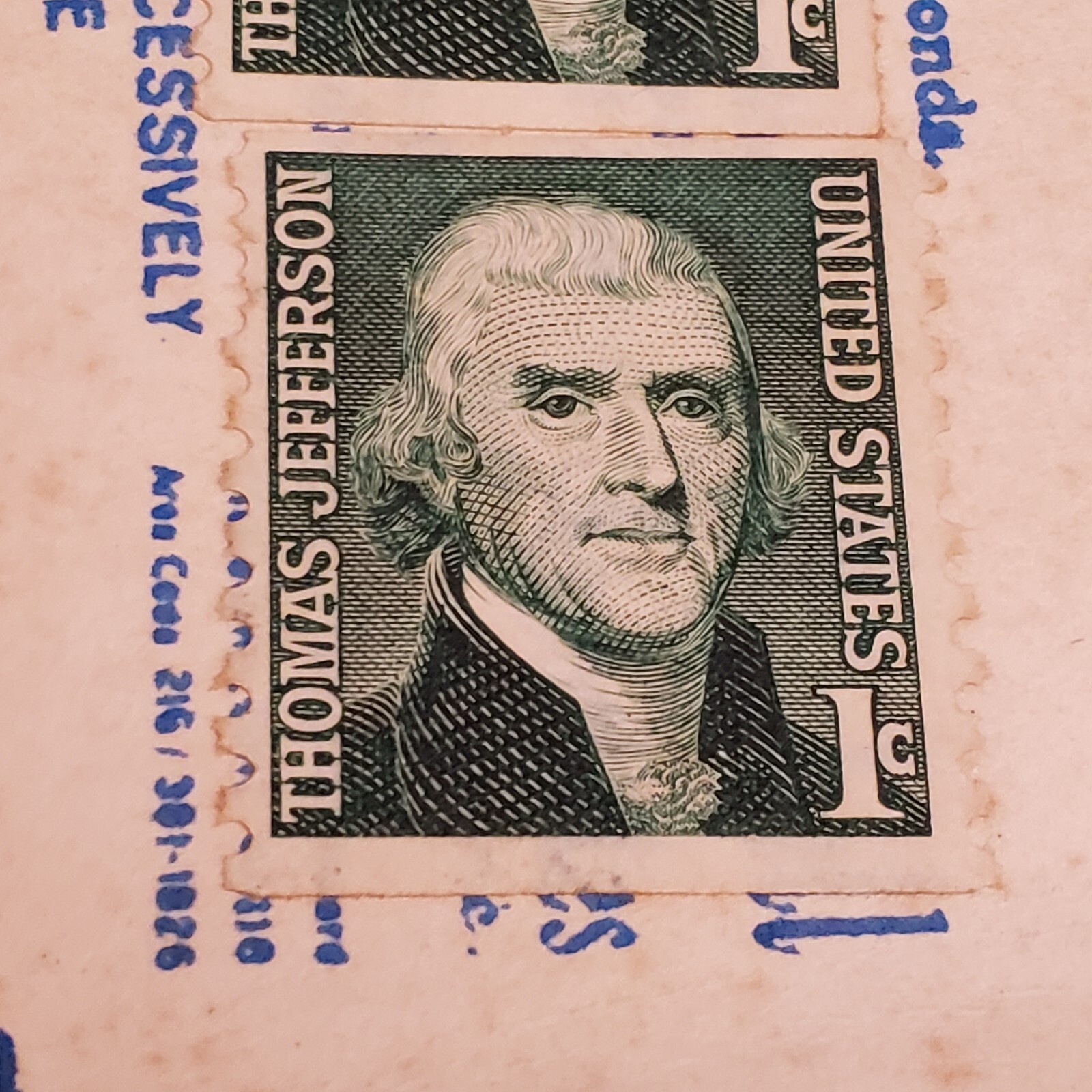 Set of 3 Thomas Jefferson 1 cent Antique Postage Stamp Green Rare Vintage