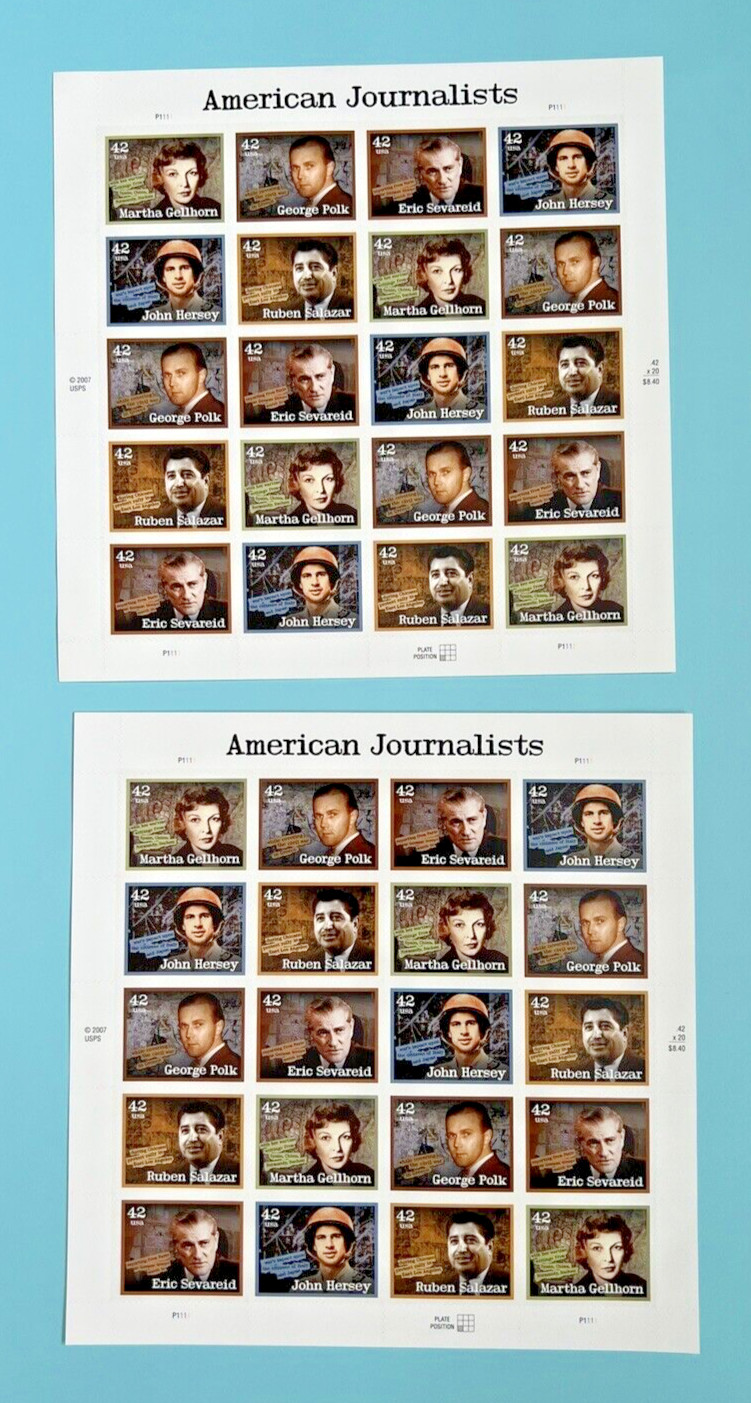 SCOTT #4248-4252 AMERICAN JOURNALISTS – 2 Sheets x 20 = 40 STAMPS 42¢ FV$16.80