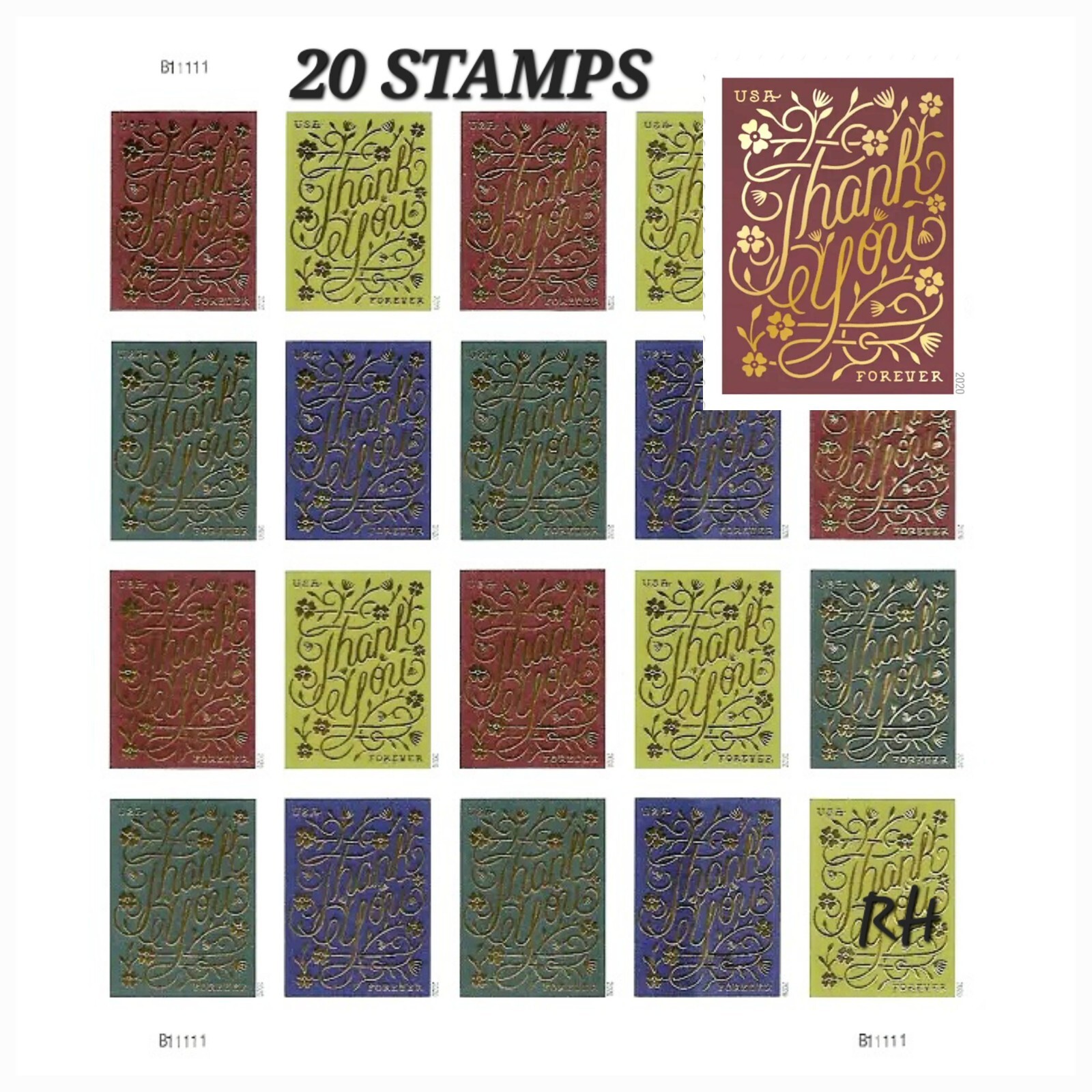 1 SHEET OF 20 “THANK YOU” FOREVER STAMPS
