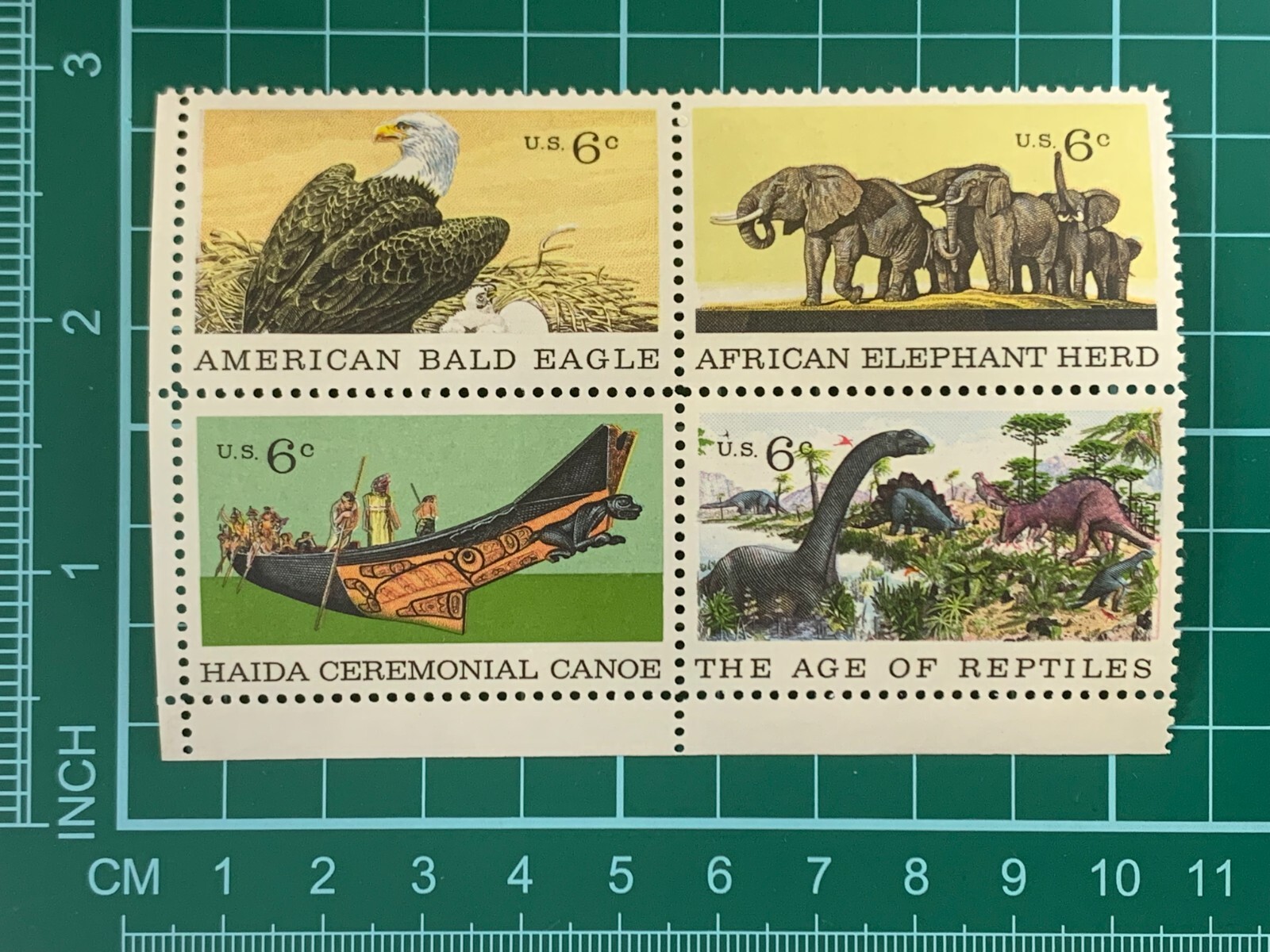 US Postage African Elephant Herd Haida Ceremonial Canoe Bald Eagle Reptiles 6c