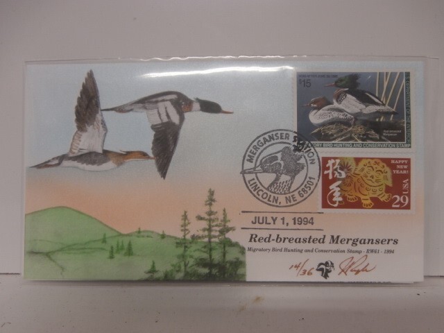 First Day of Issue Red Breasted Mergansers Stamp Cache Envelope Enclosure