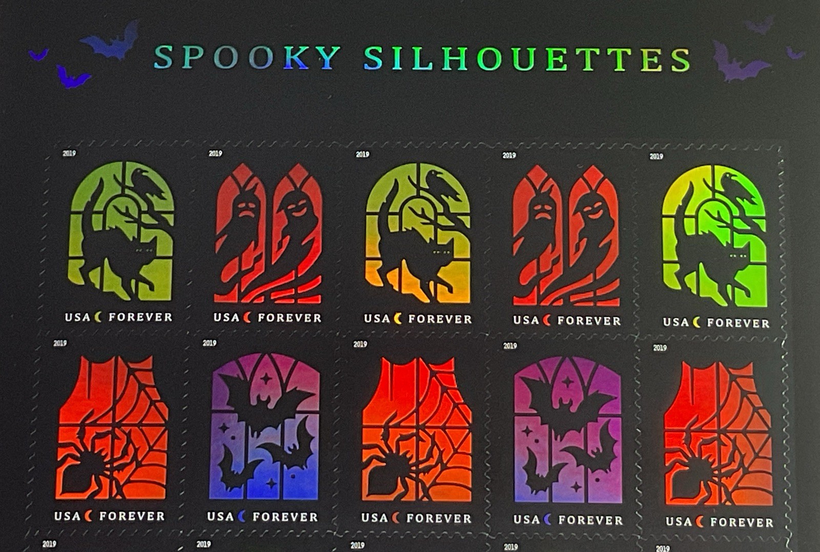 Authentic USPS NEW MINT PANE OF 20 SPOOKY SILHOUETTES STAMPS FOREVER STAMPS