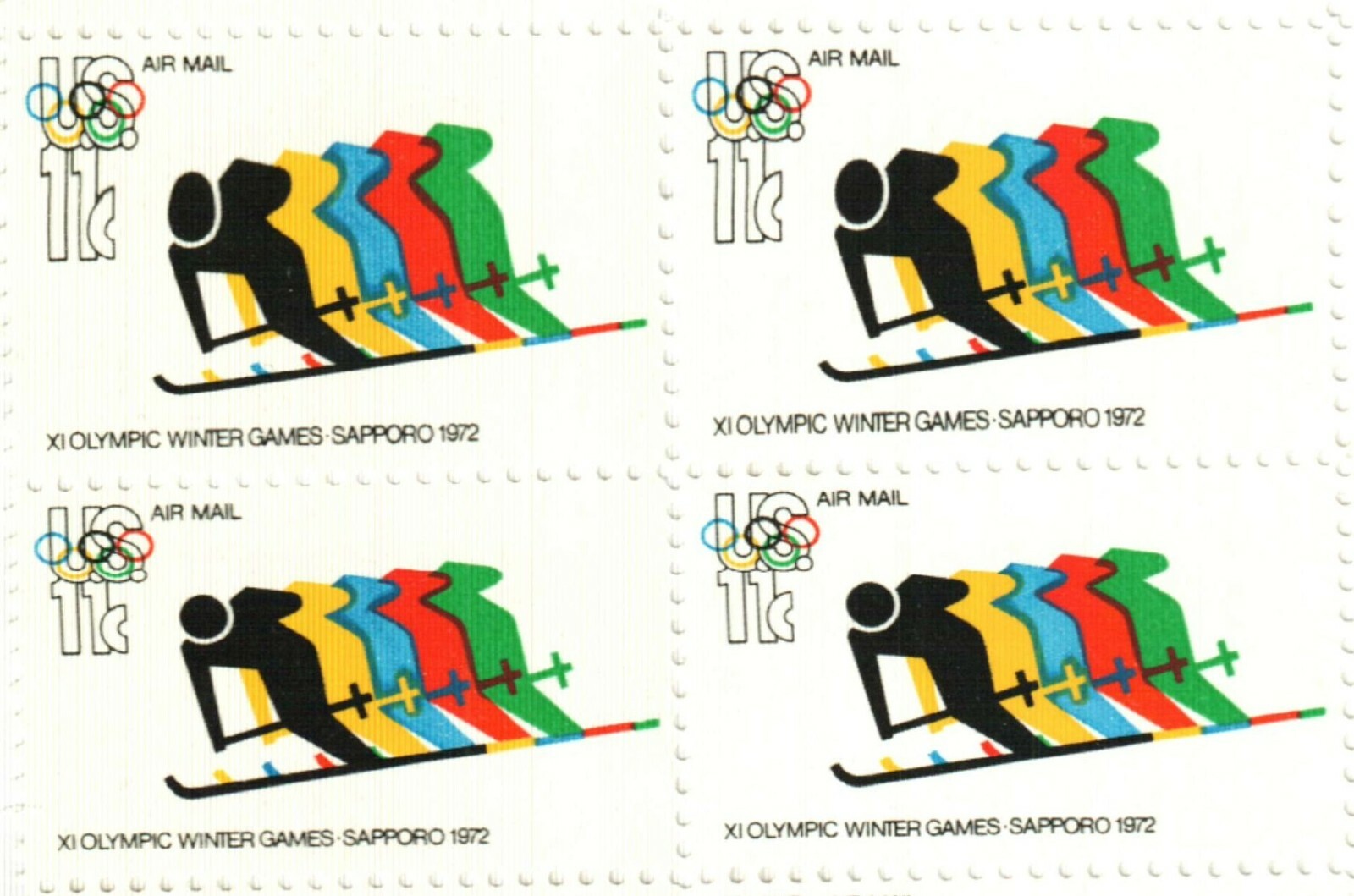 XI WINTER OLYMPICS SAPPORO–Block of 4 Collectible Unused 1972 Stamps-FREE SHIP