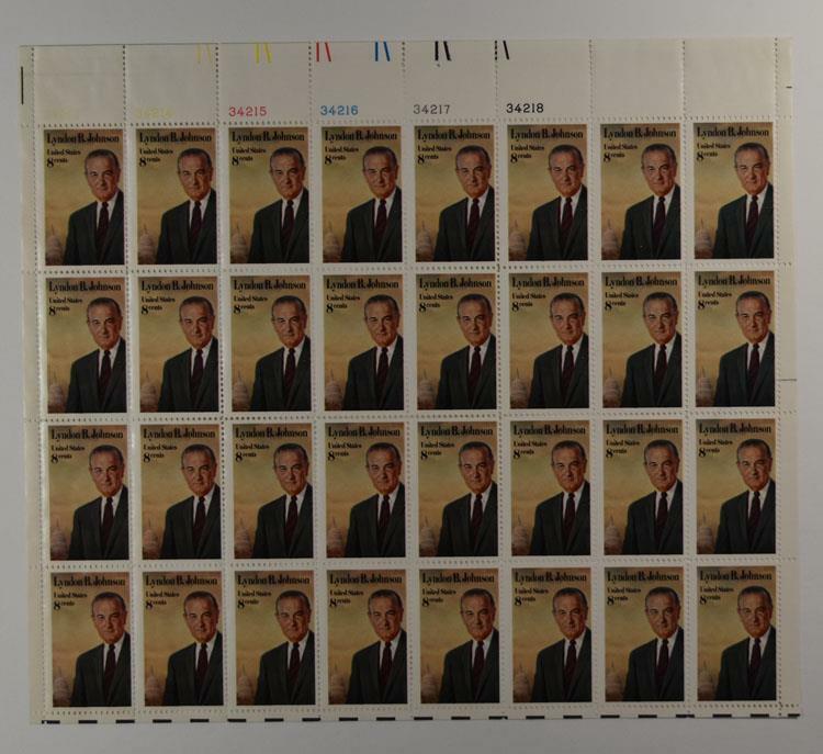US SCOTT 1503 PANE OF 32 LYNDON B JOHNSON STAMPS 8 CENT FACE MNH