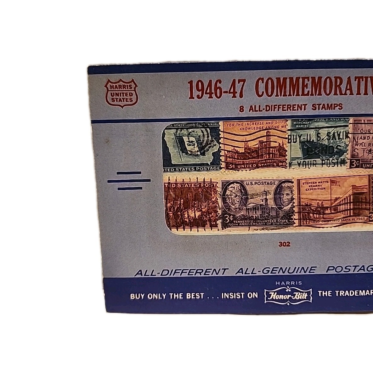8 U.S. Commemorative Stamps 1946-47 Sealed Harris Honor Bilt Used