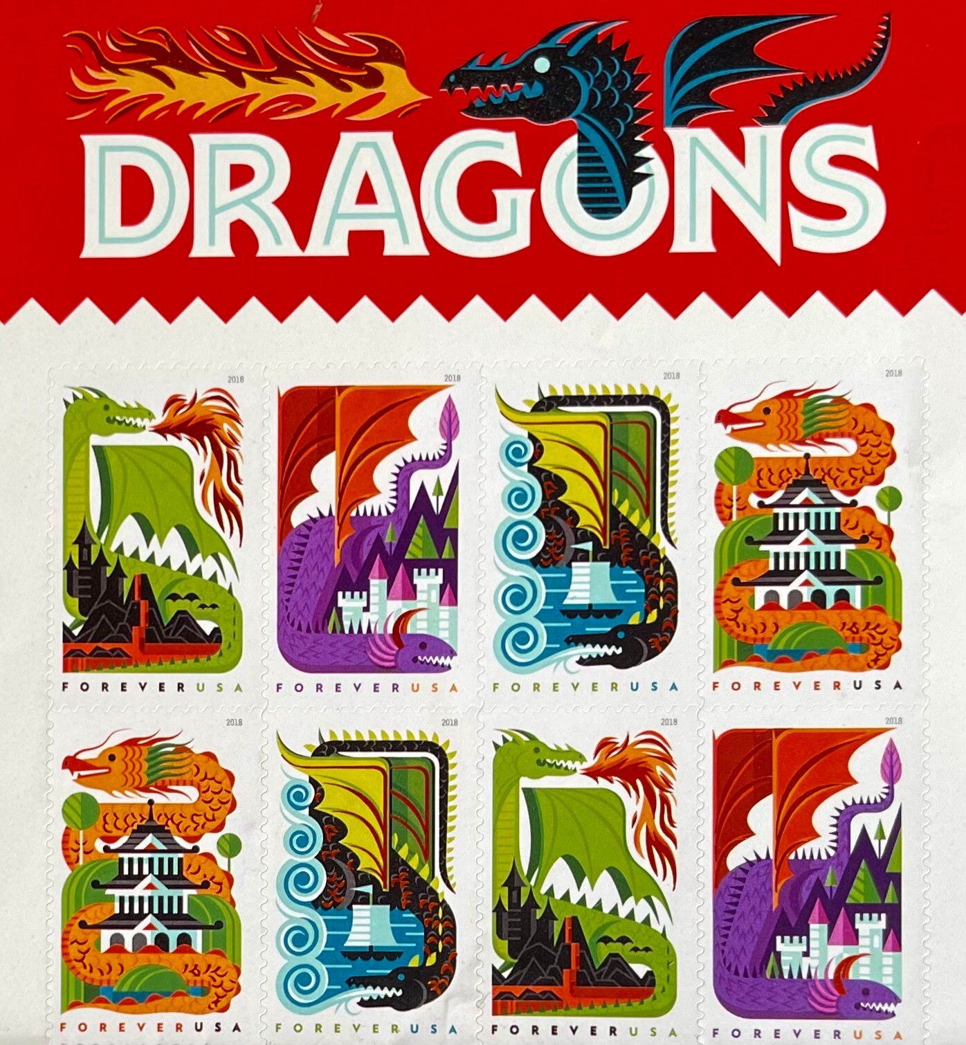 DRAGONS 2017 Vintage USPS STAMP PAGE United States Postal Service