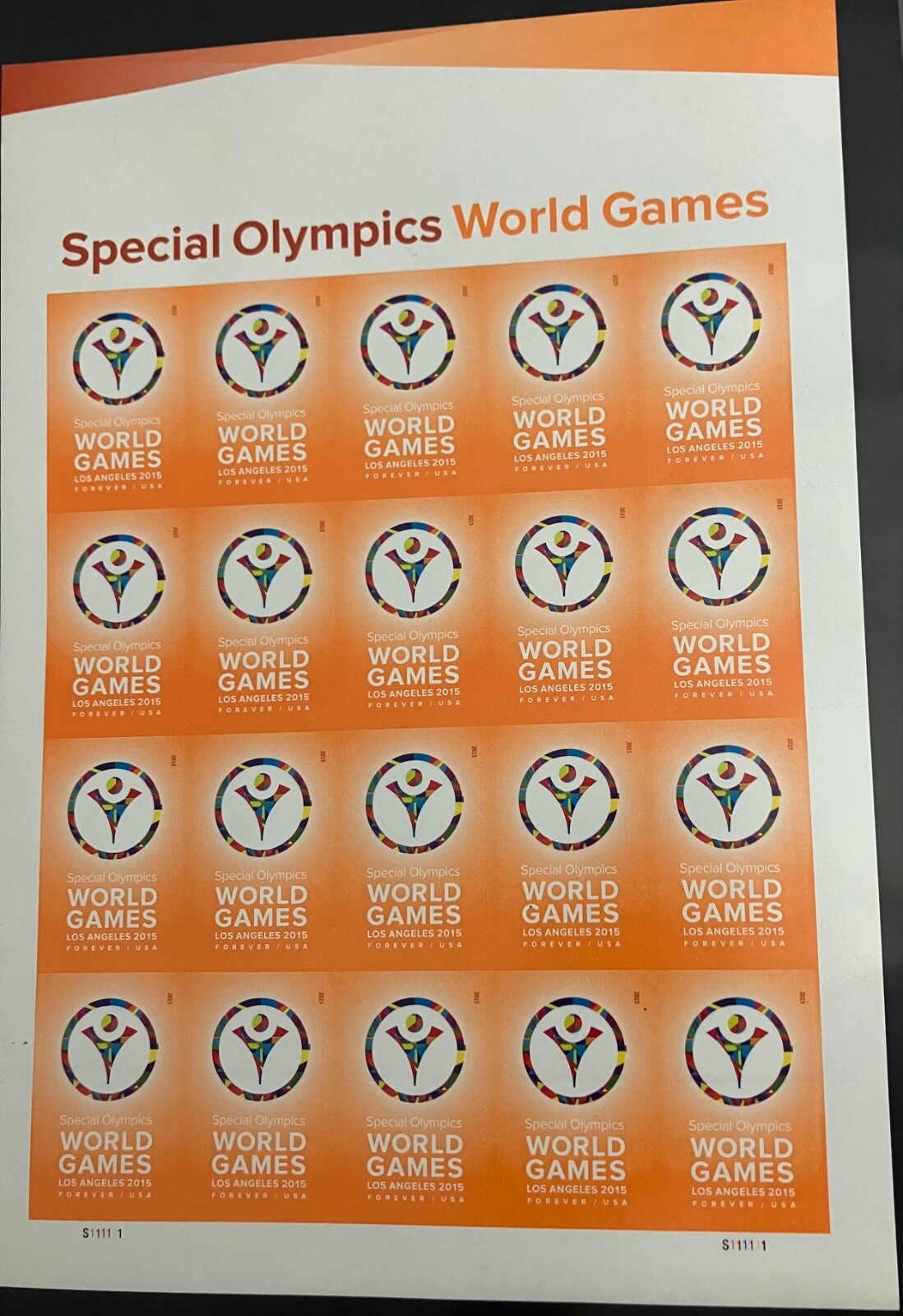 2015 SPECIAL OLYMPICS 20 count USA Forever stamps-NEVER USED