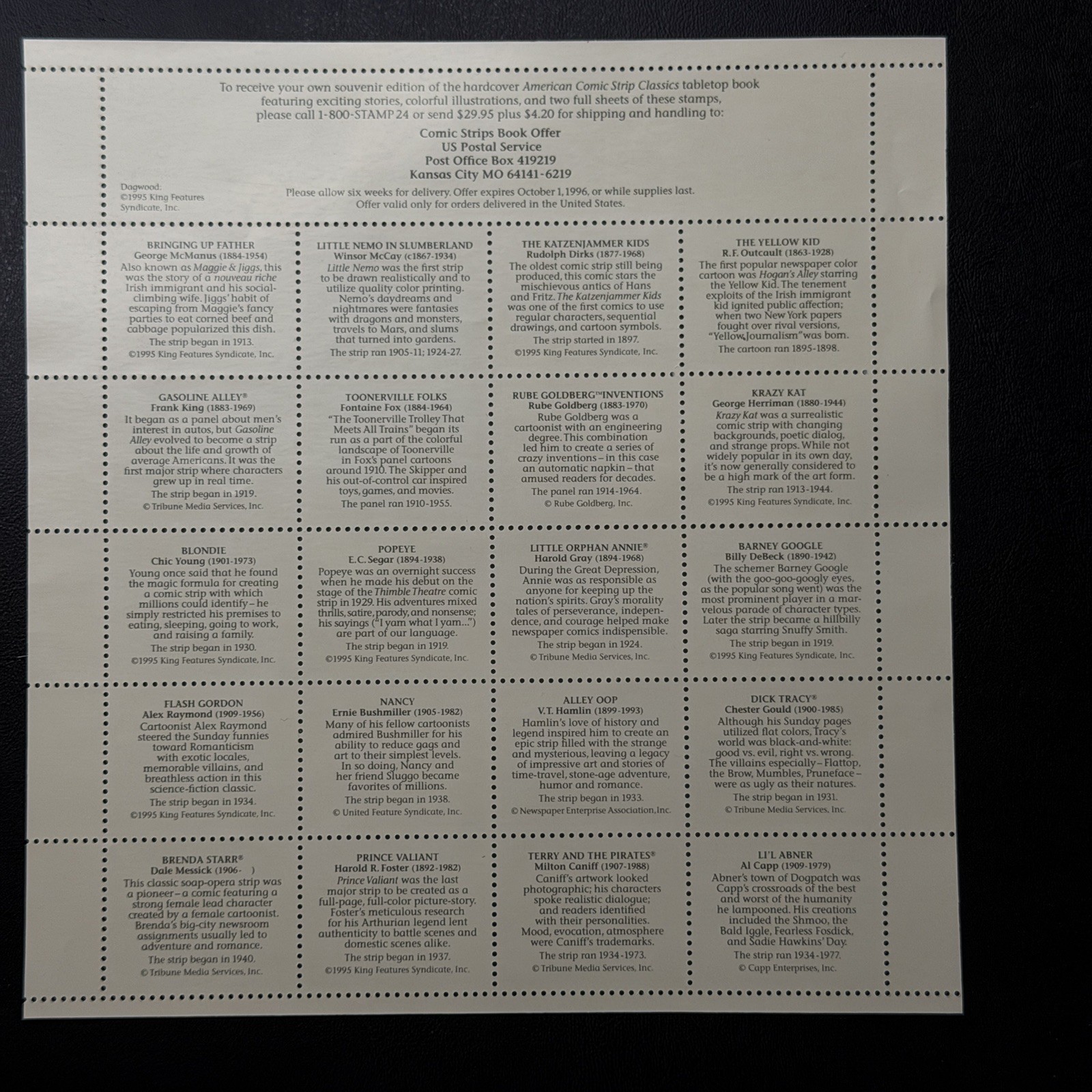 Scott #3000 – COMIC BOOK CLASSICIS 1995 – Full Sheet of 20 Stamps, Mint NH