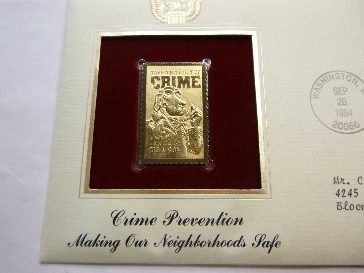 CRIME PREVENTION SAFE NEIGHBORHOOD IST ISSUE 1984 USPS 24KT GOLD STAMP SET E2