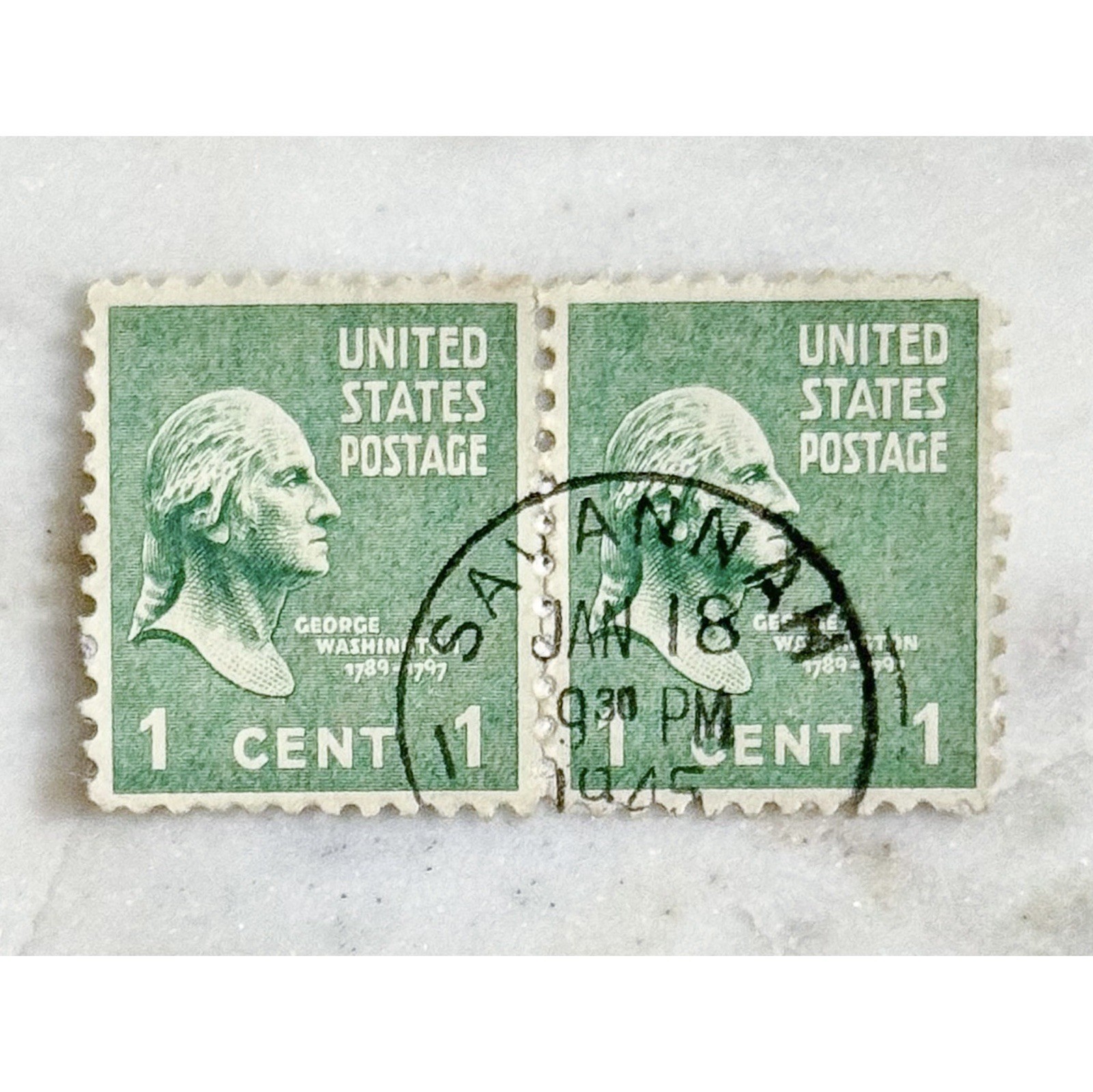 1938 George Washington 1 Cent US Postage Stamps (F)