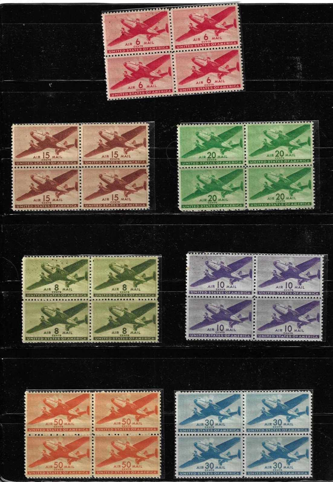 USA SC # C21-C31 Twin-Motored Transport Plane / Block Of 4 . MNH