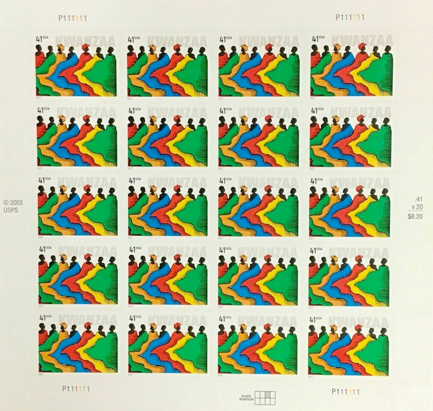 Three Panes x 20 = 60 of KWANZAA 41¢ African-American Holiday US Stamps USA 4220