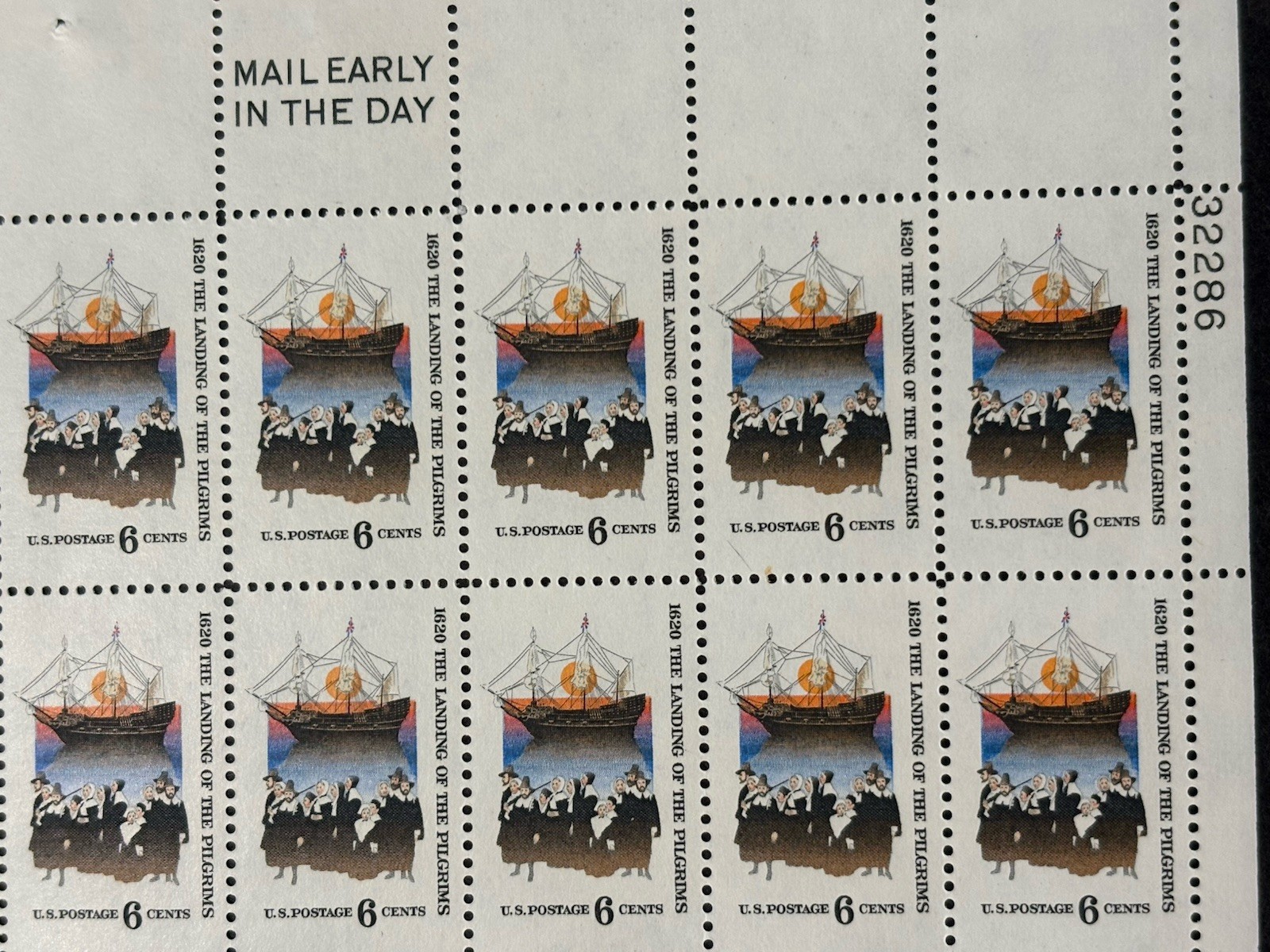 1970 US Scott #1420, 6c The Landing of the Pilgrims Stamps, MNH Block of 20