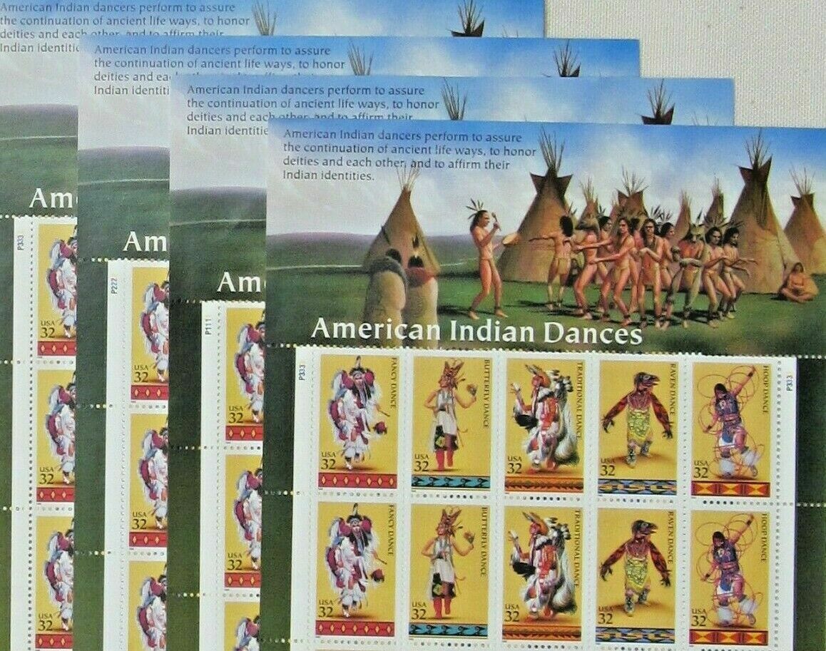 Sheet of 20 AMERICAN INDIAN DANCES 32¢ US PS Postage Stamps Sc # 3072-3076