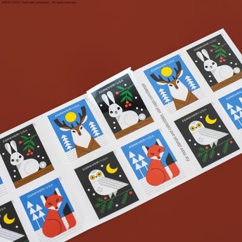 Winter Woodland Animals Forever Postage Stamps Booklet of 20 – Deer, Fox, Rabbit
