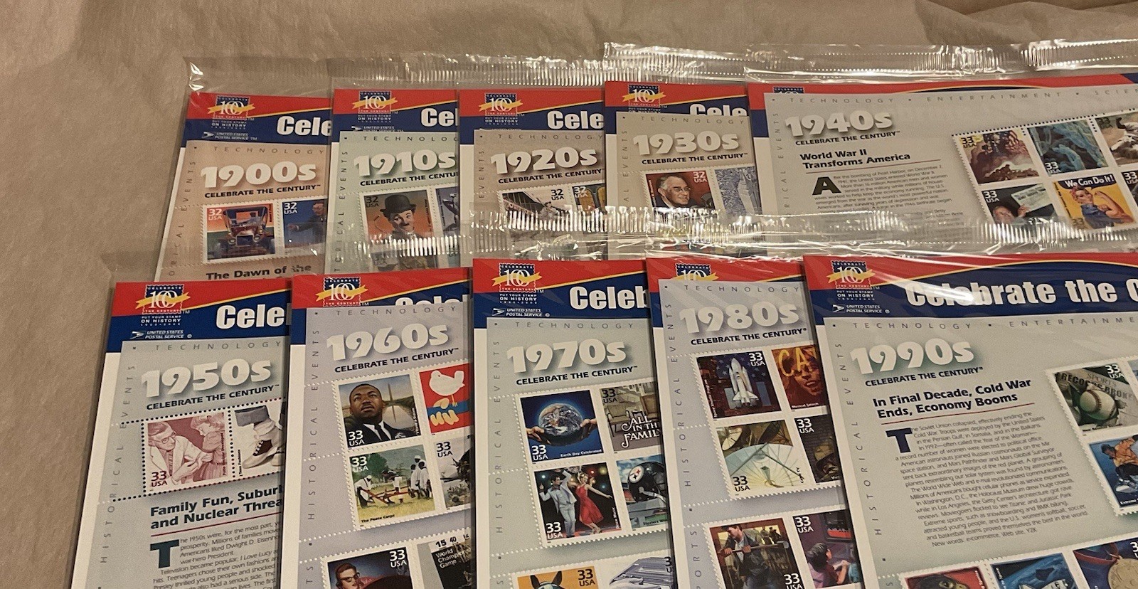 Celebrate the Century 1900s-1990s Complete 10 Sheet Set US Stamps USPS