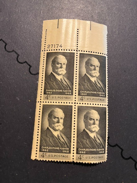 Scott #1195. 1962. 4c Charles Hughes plate block of 4. MNH. free shipping.