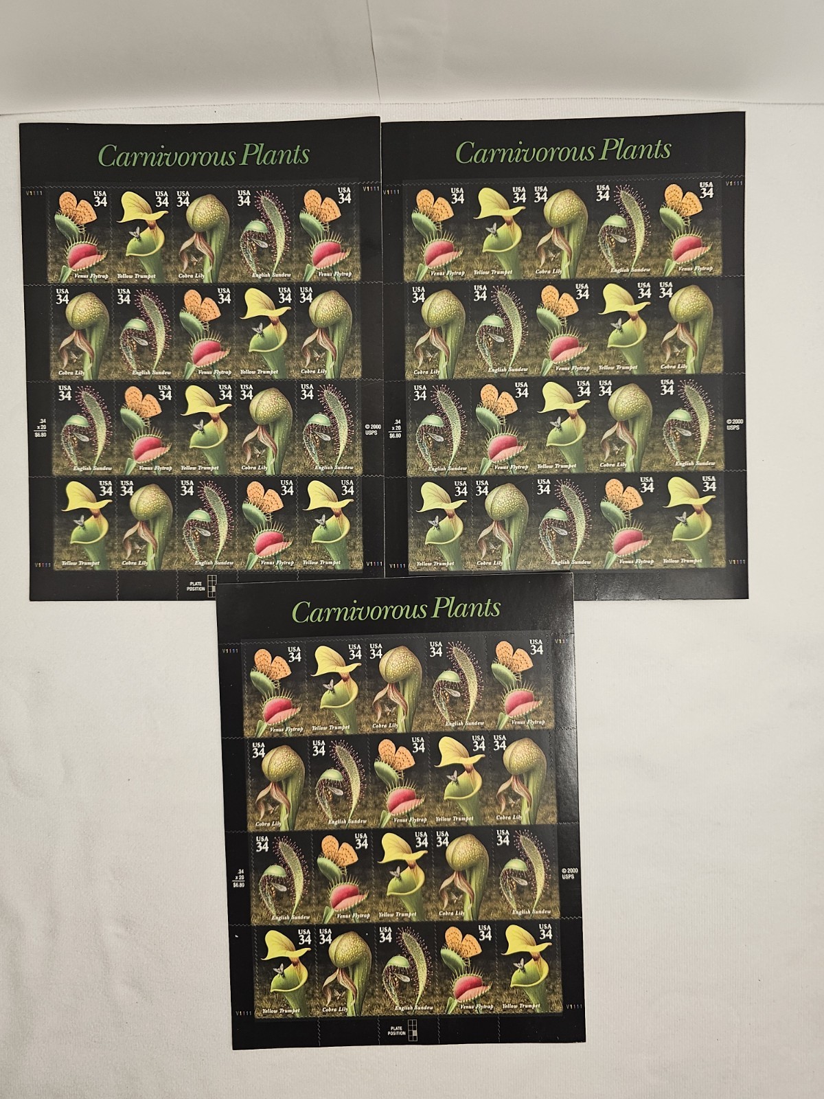 #3528-3531 | 3 Sheets x 20 = 60 Stamps CARNIVOROUS PLANTS 34¢ Fv$20.40
