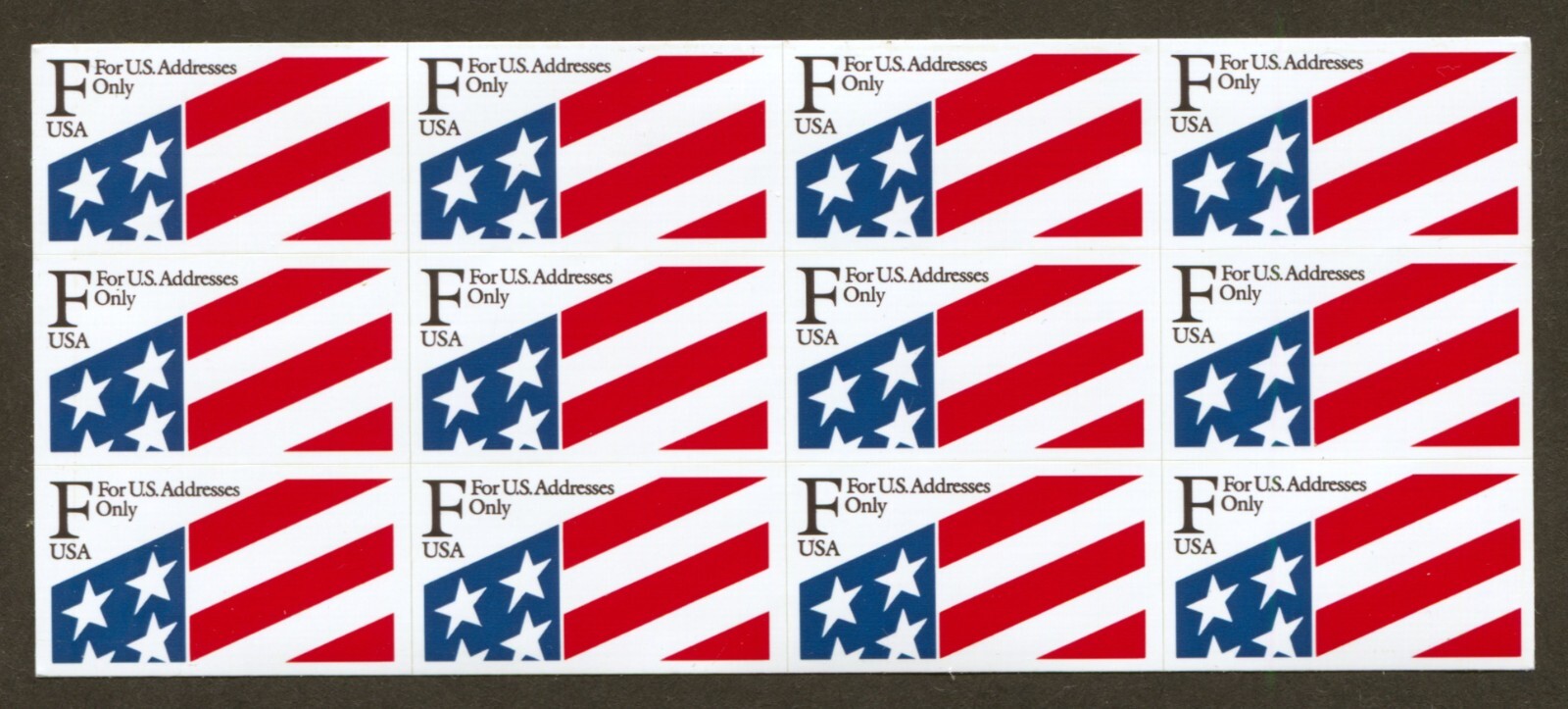 U.S. Scott# 2522a, 1991 F Rate Flag Issue, ATM Pane of 12 Stamps, SCV: $7.25
