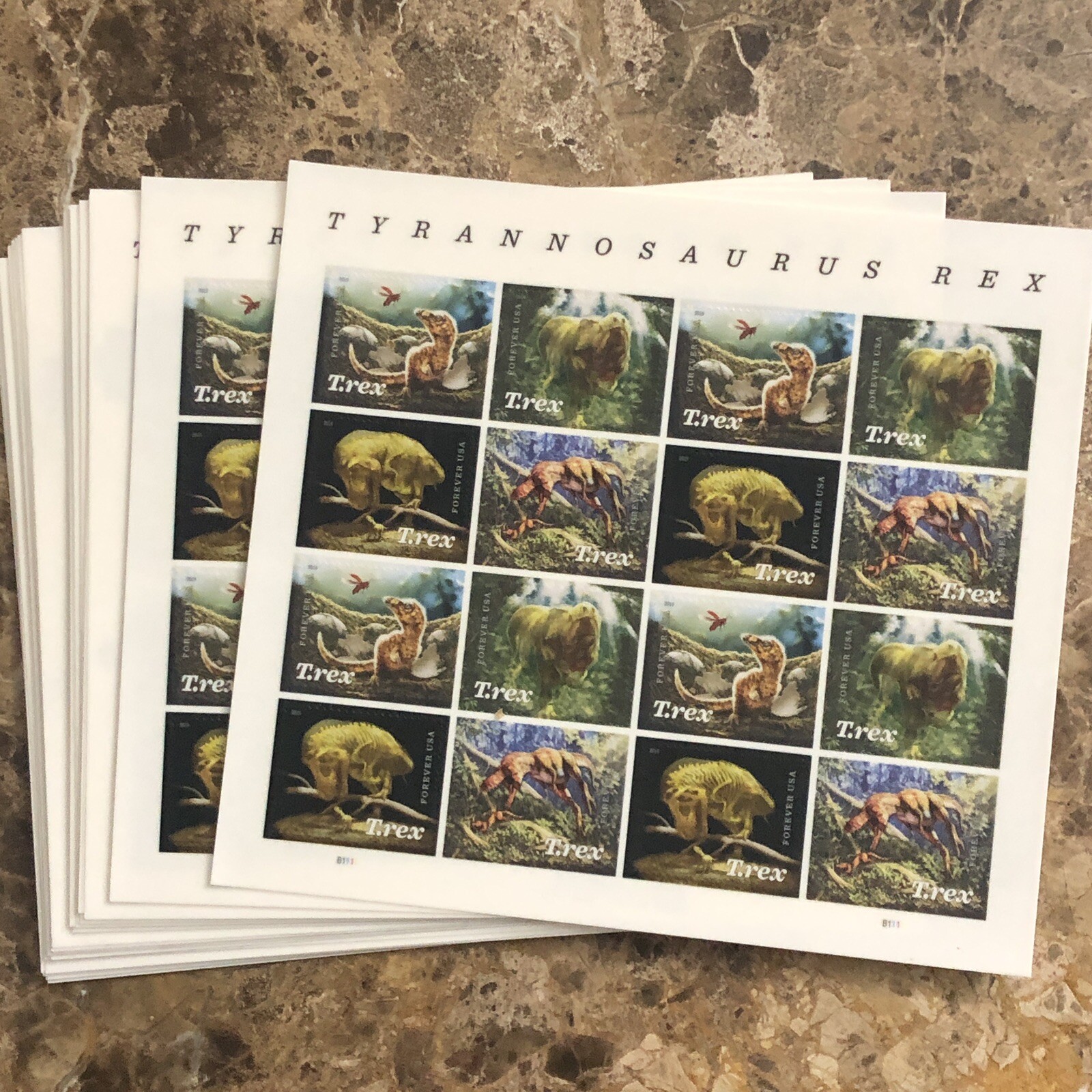 USPS New Tyrannosaurus Rex Pane Sheet 16 Forever Stamps T-Rex Trex Dinosaur 🦖