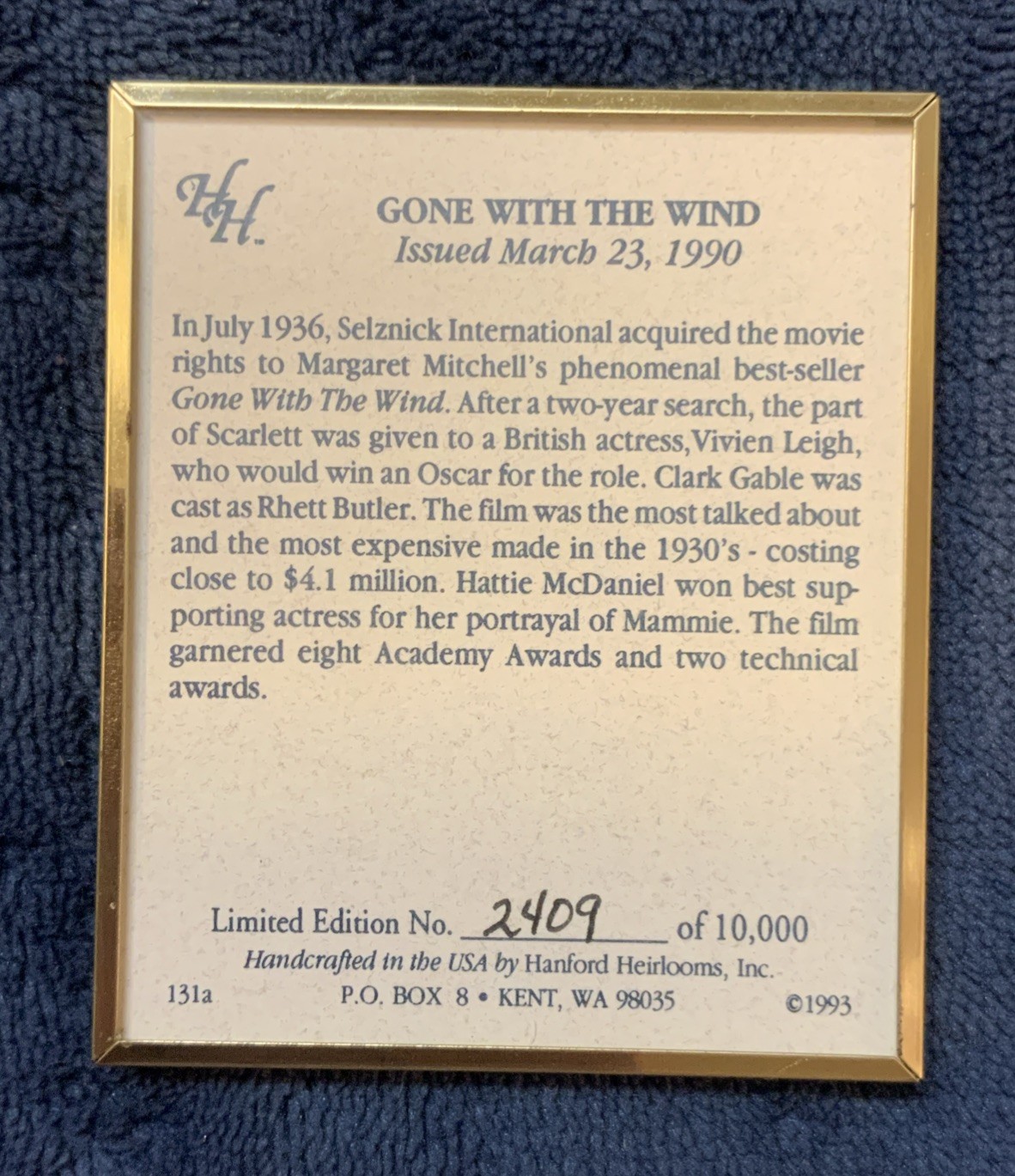 RARE Framed Gone With The Wind 25c US Postage Stamp Quality Unseen World