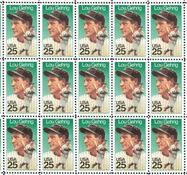 United States 25¢ Baseball Legend Lou Gehrig Postage Stamp #2417 Pack of 100