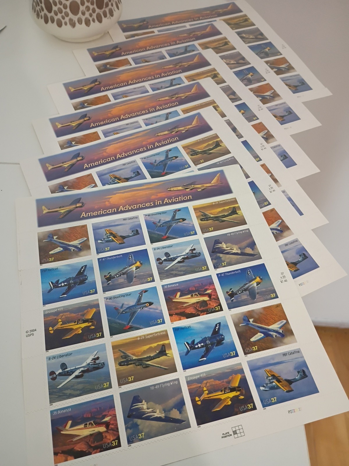 (6 Sheets) Lot of 120 USPS 37¢ American Advances in Aviation Stamps #3916–3925