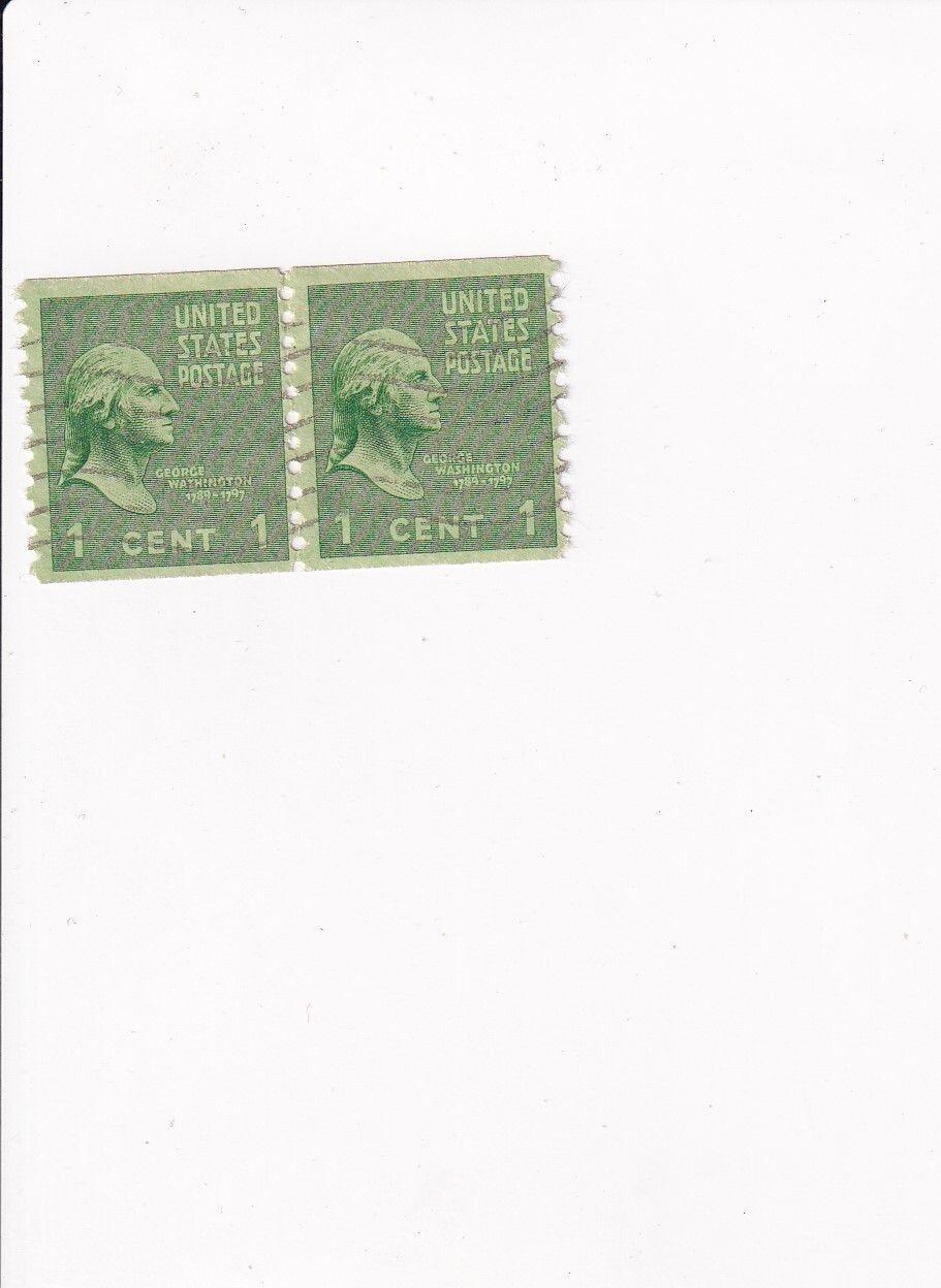 US Postage Stamp POSTMARKED PERFORATED VERTICALLY (2) 1 CENT GEORGE WASHINGTON