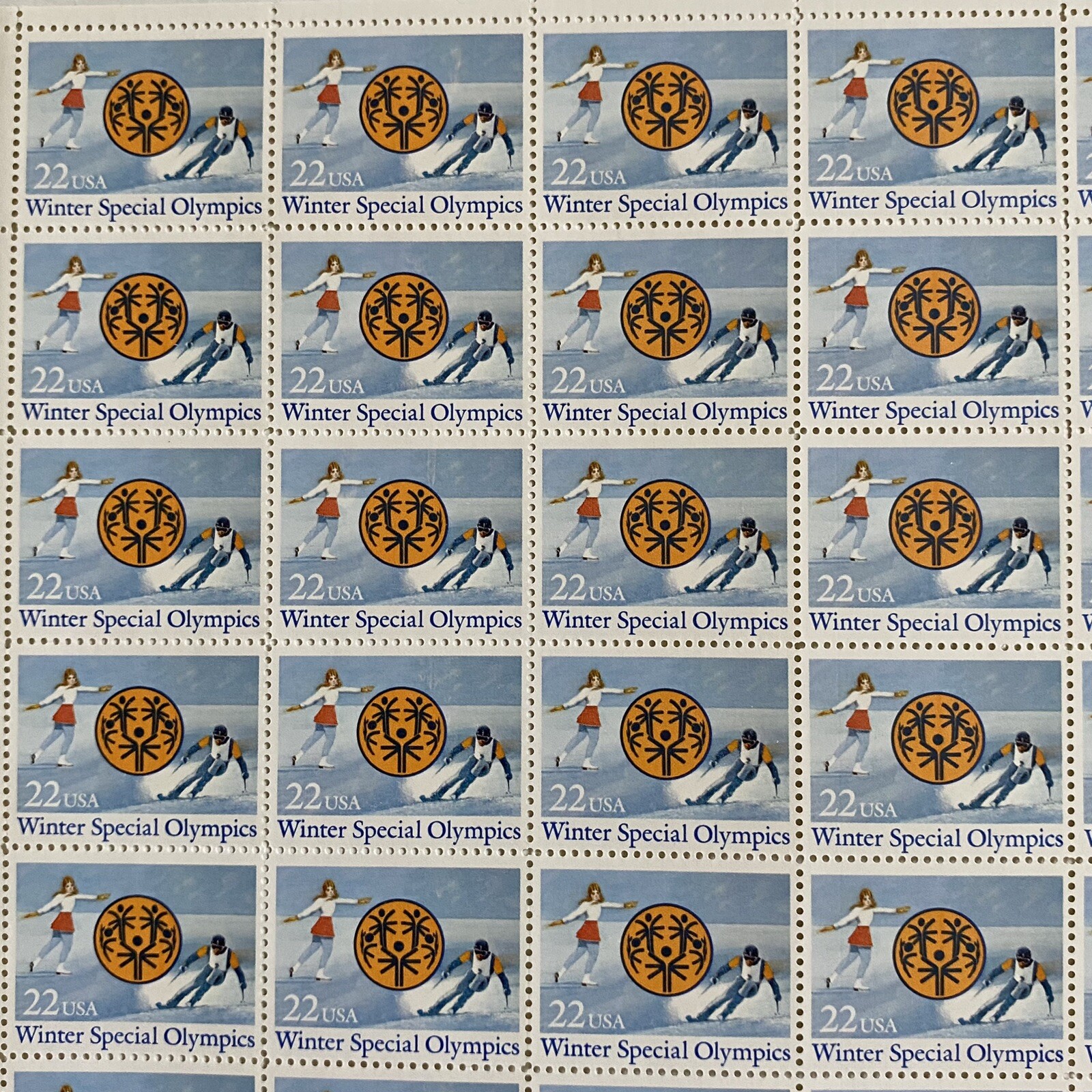Special Olympics Stamps Scott 2142 Full Sheet Winter 22 Cents MNH Ski Skate 1984