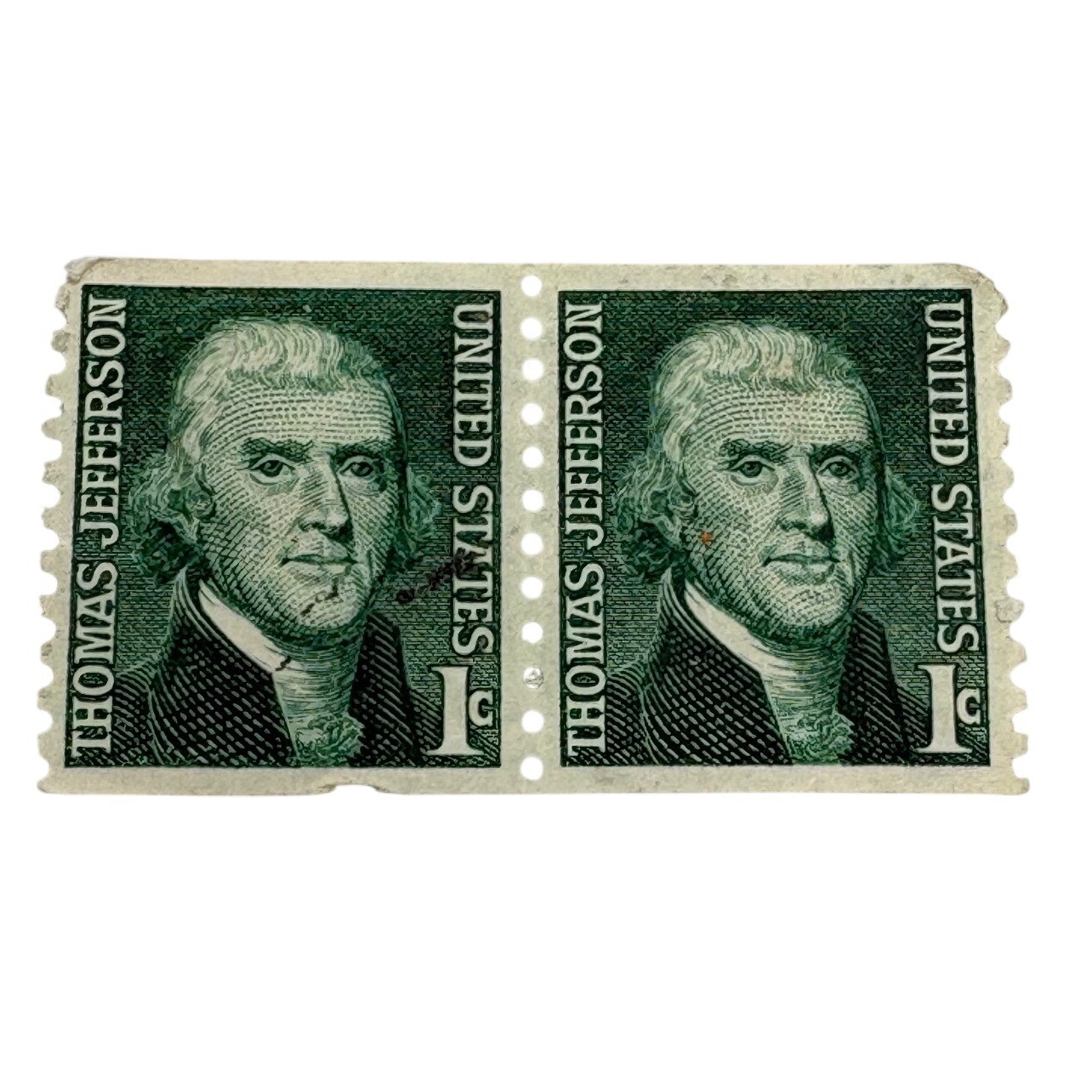 2 Thomas Jefferson US Postage Stamp 1 Cent Green Collectible 1968