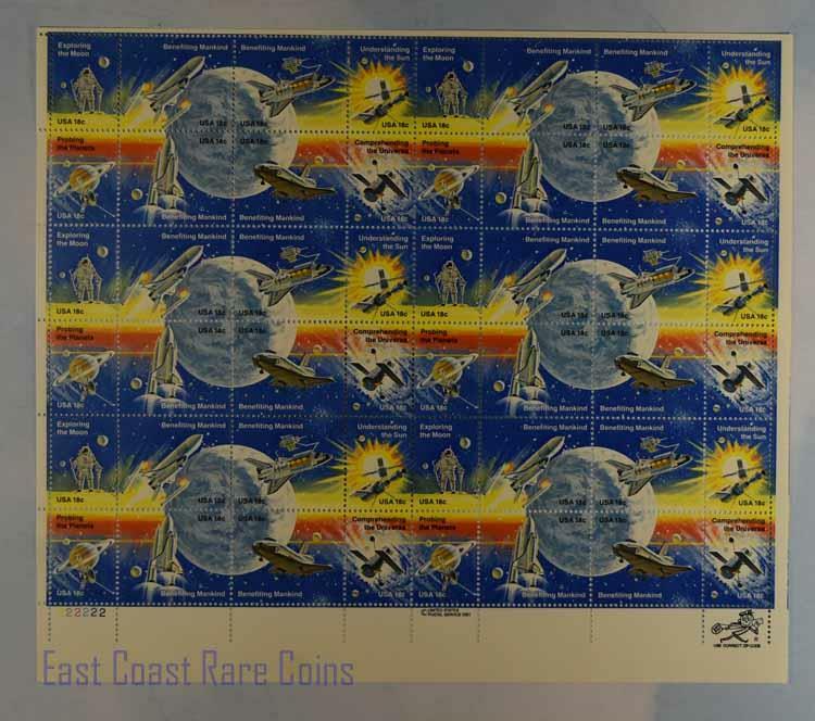 US SCOTT 1912 – 1919 SHEET OF 48 SPACE EXPLORATION STAMPS 18 CENT FACE MNH