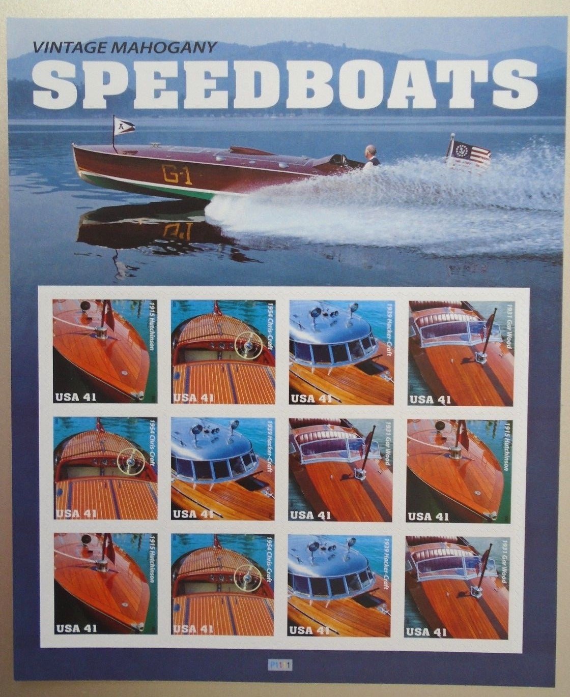 Vintage Mahogany Speedboats 41¢ USPS 12 Postage Stamps NEW 2006