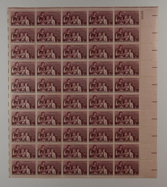 US SCOTT 1093 SHEET OF 50 TEACHERS OF AMERICA STAMPS 3 CENT FACE MNH
