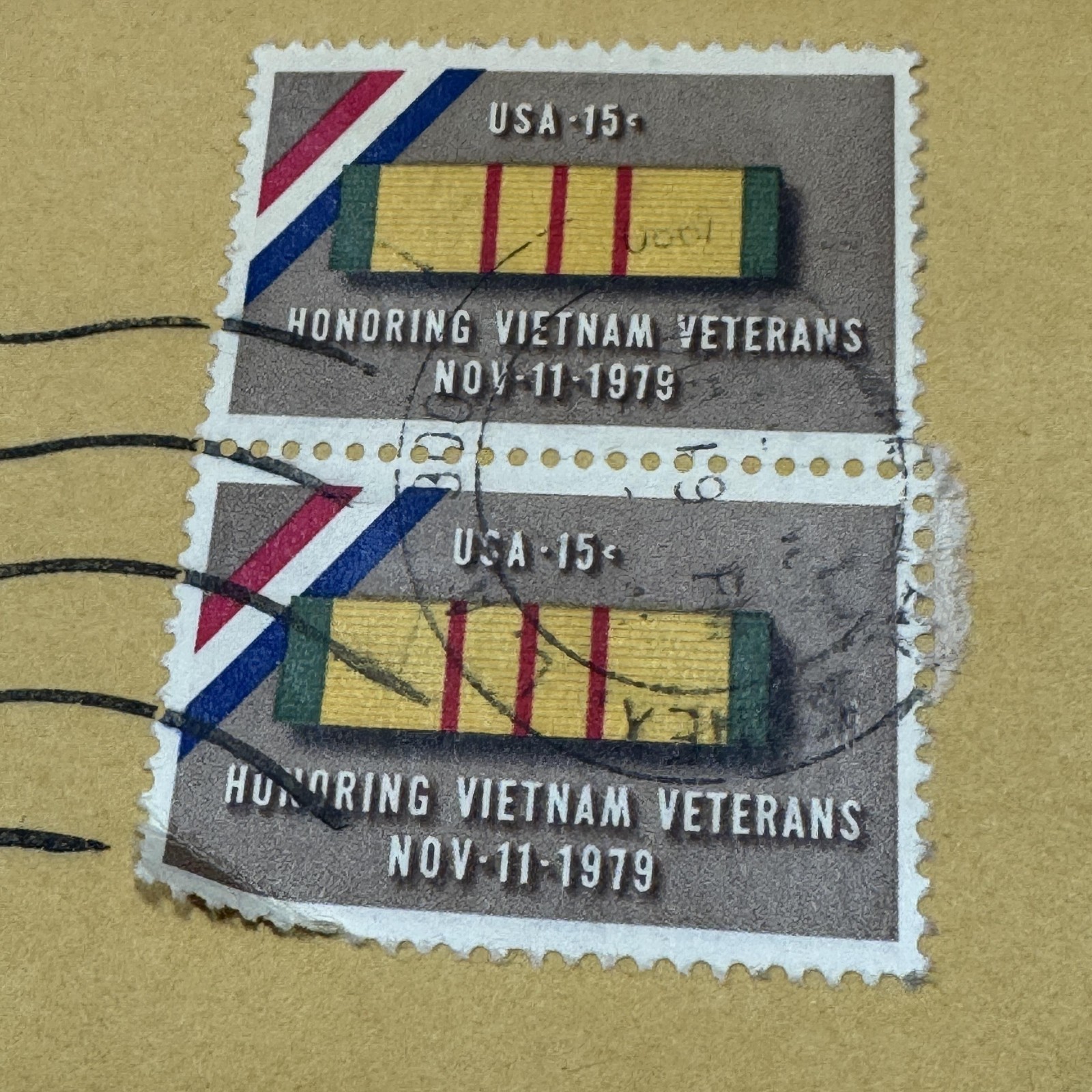USPS 15 Cent Honoring Vietnam Veterans Stamp USA Gray Single Used Postmark 1979
