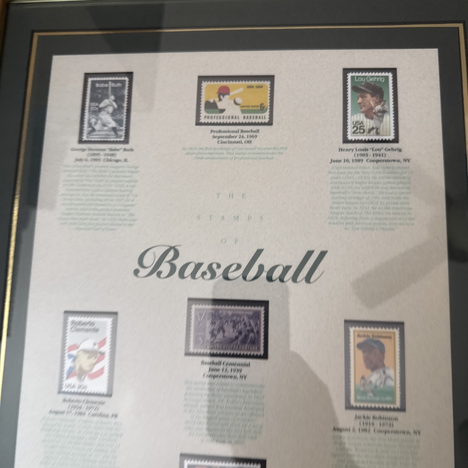 Framed The National Pastime Baseball Stamps set of 7 stamps limited ed 244/10000