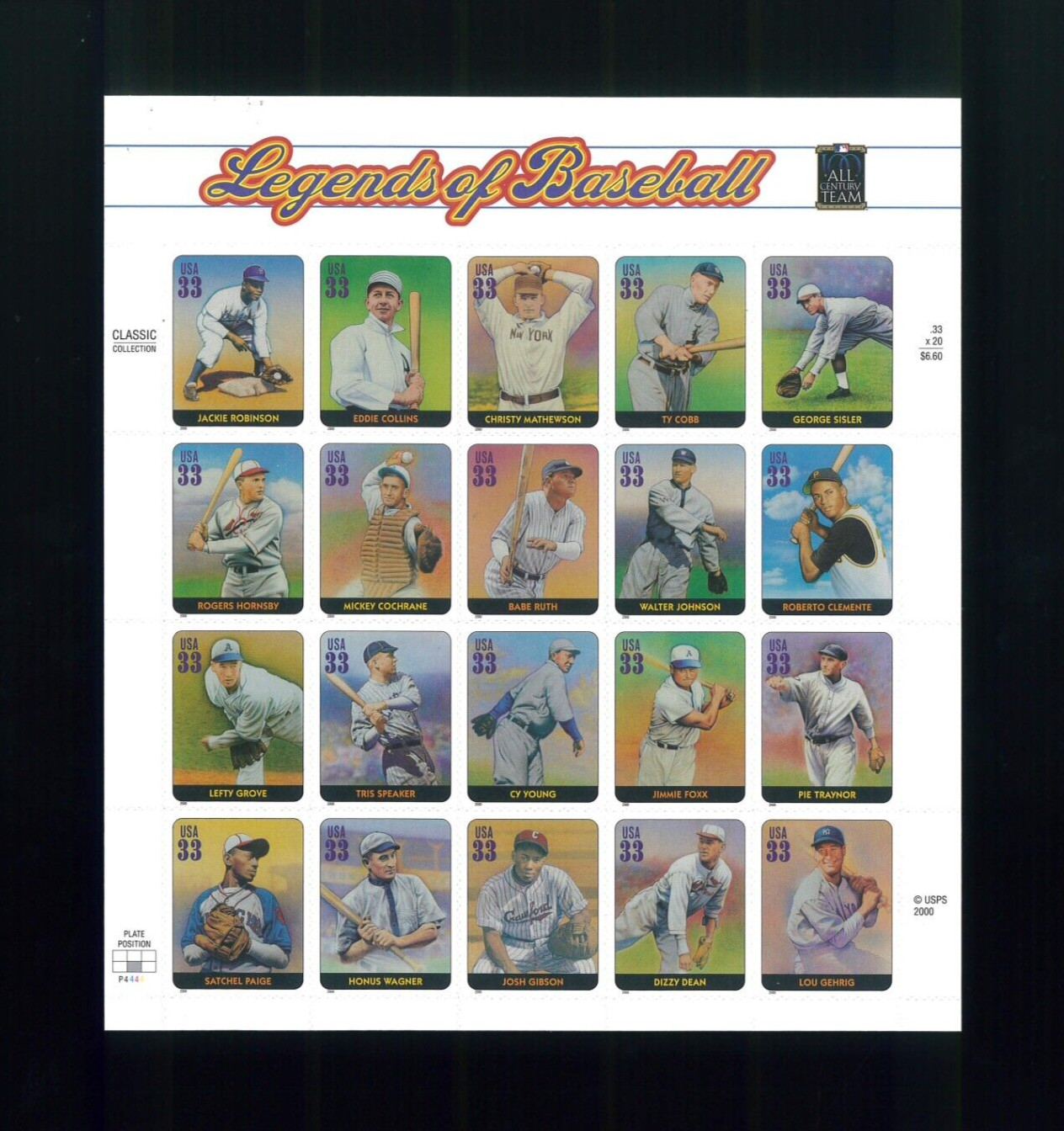 United States 32¢ Legends of Baseball Postage Stamp #3408 MNH Full Sheet