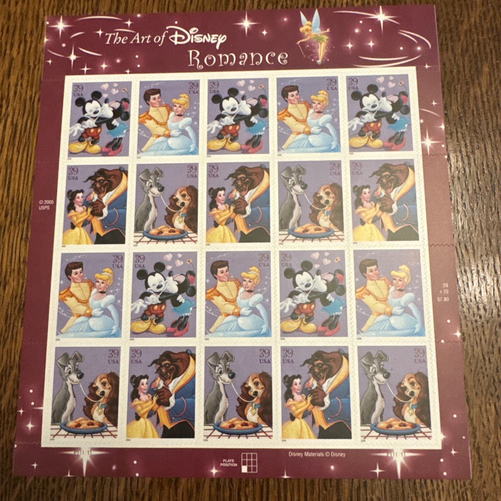 THE ART OF DISNEY Set of 4 different full Sheets of 20 US Stamps 2004-08