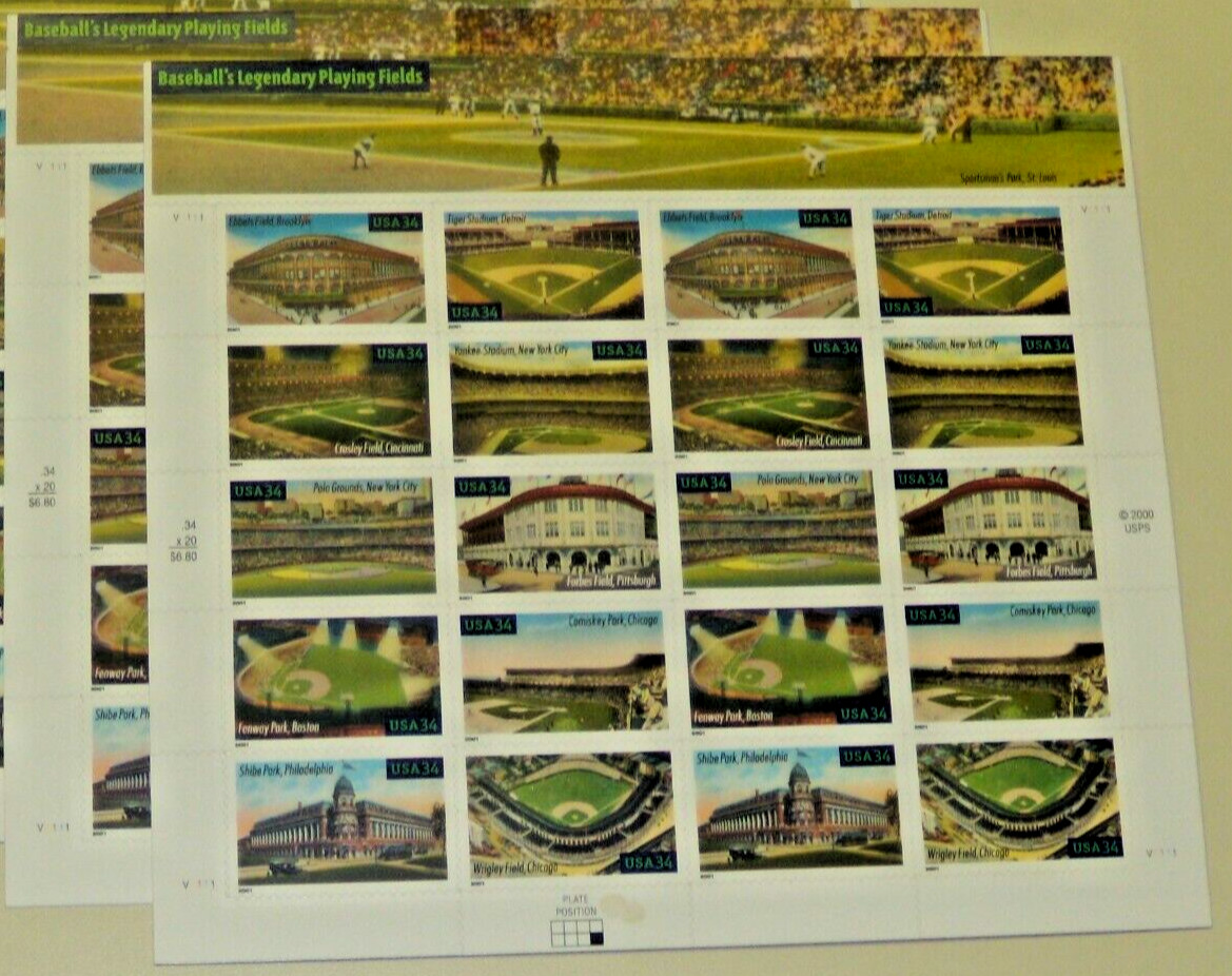 Two x 20 = 40 of BASEBALL’S LEGENDARY PLAYING FIELDS 34¢ US Stamps USA 3510-3519