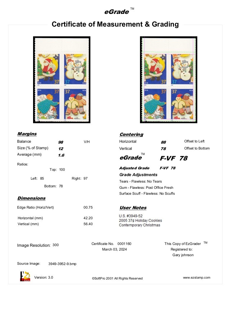 US Stamp #3949-52 – 2005 37¢ Holiday Cookies, EzGrade™ F/VF, MNH OG (Set of 4)