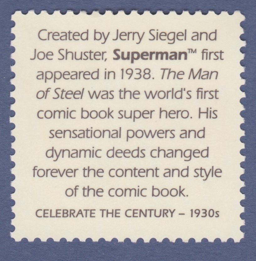 SUPERMAN ARRIVES 1938 US STAMP UNUSED Postage COMIC BOOK SUPERHERO MAN OF STEEL