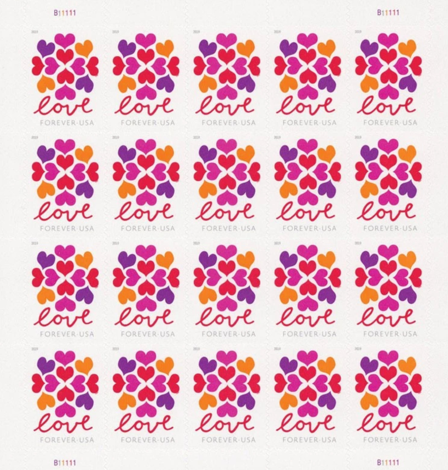 Usps 2019 Heart Blossom Love Forever Stamps 100 Pcs / 5 sheets of 20 scott #5339