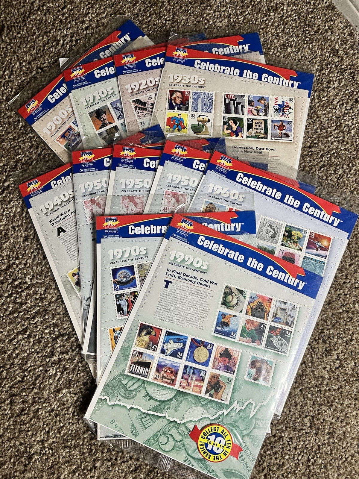 CELEBRATE THE CENTURY 1900-1990. Incomplete Set US Stamps USA
