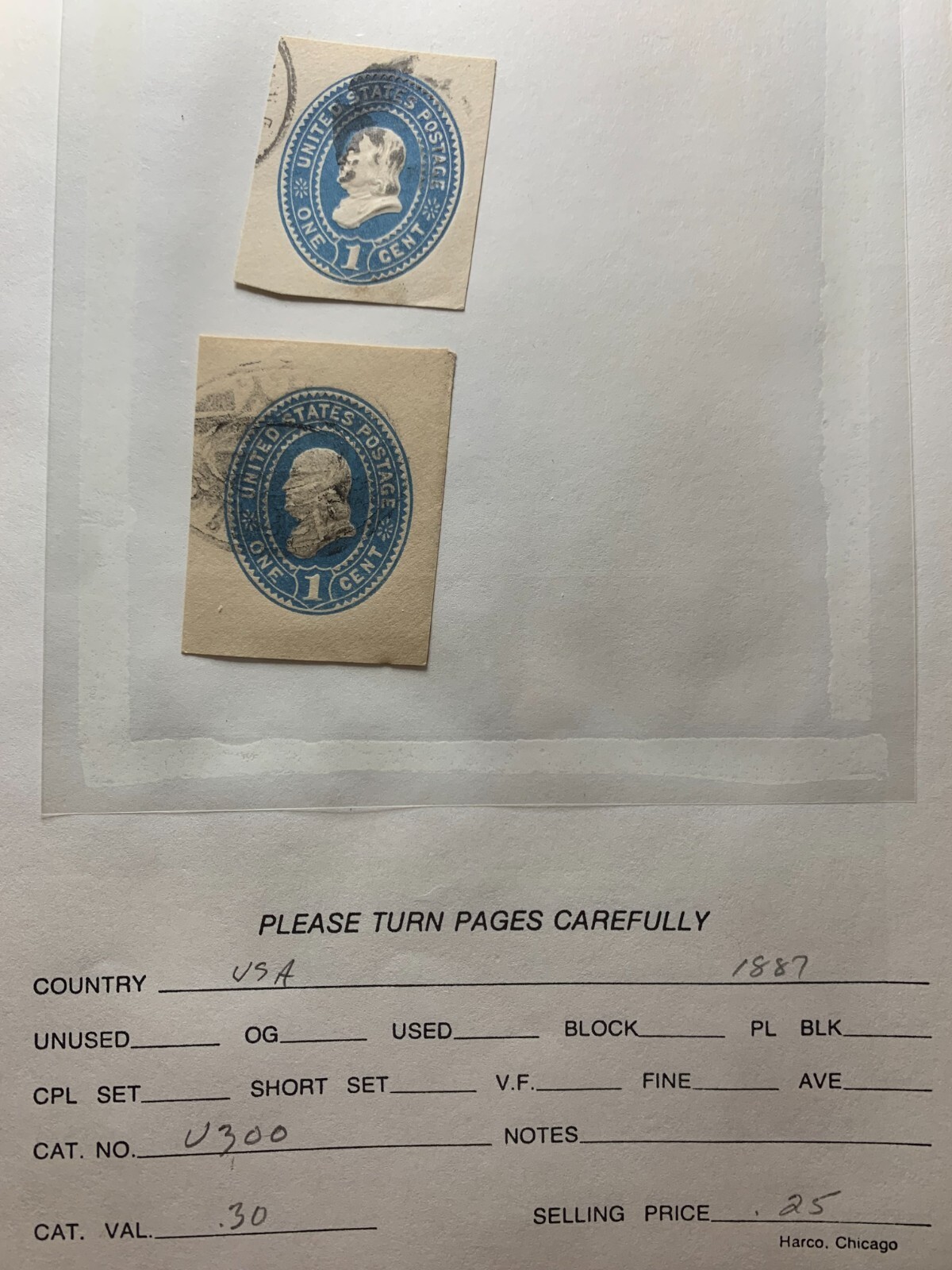 1887 U.S. Stamps. Scott #U300 Used (2 pcs)