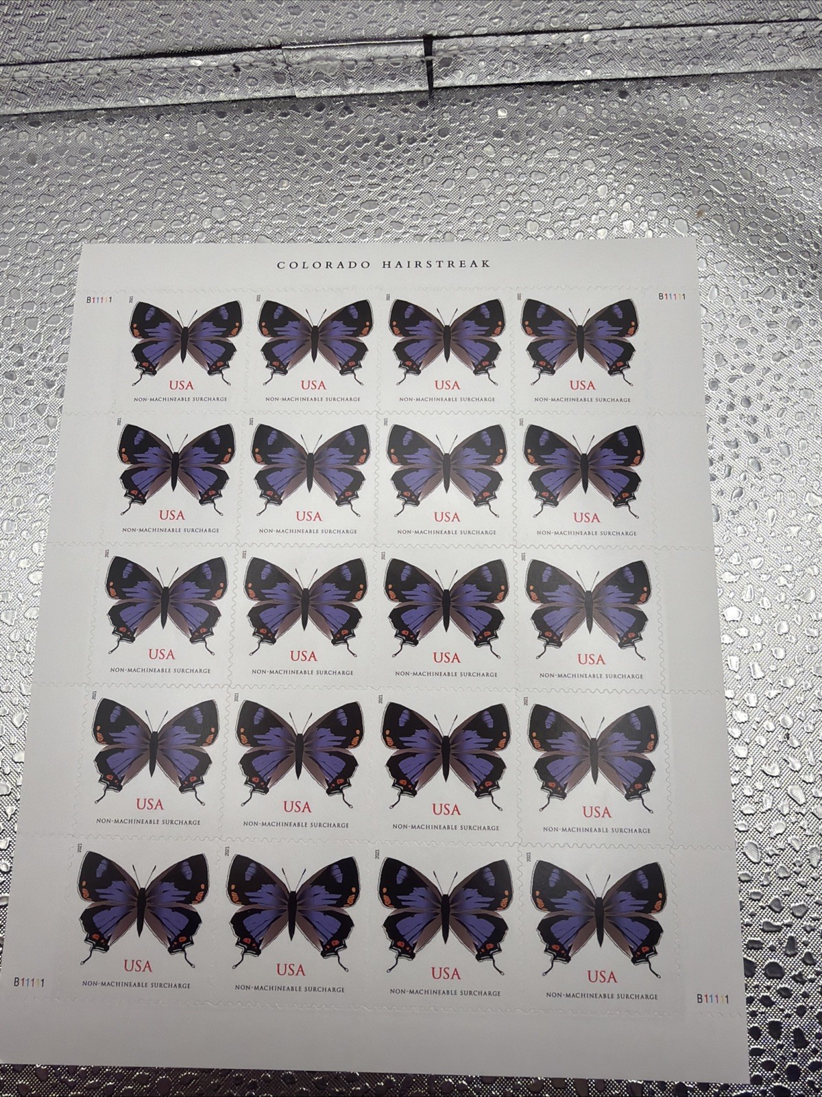 USPS 2021 COLORADO HAIRSTREAK NON-MACHINABLE STAMPS SHEET OF 20 SELF-ADHESIVE