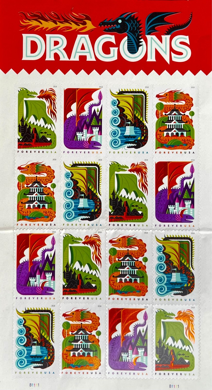 DRAGONS 2017 Vintage USPS STAMP PAGE United States Postal Service
